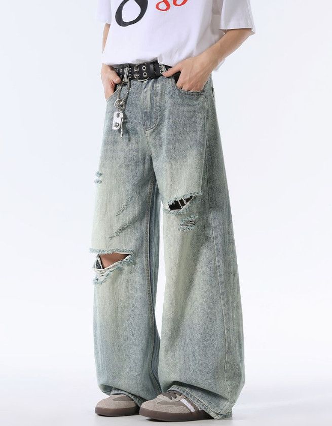 Vintage American-style high-street men's wide-leg ripped baggy jeans Size US 32 / EU 48 - 3 Thumbnail