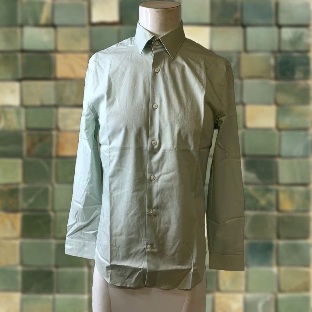 VINTAGE EXPRESS Men's Dress Shirt Solid Green Button-Down Formal Cotton  Blend S