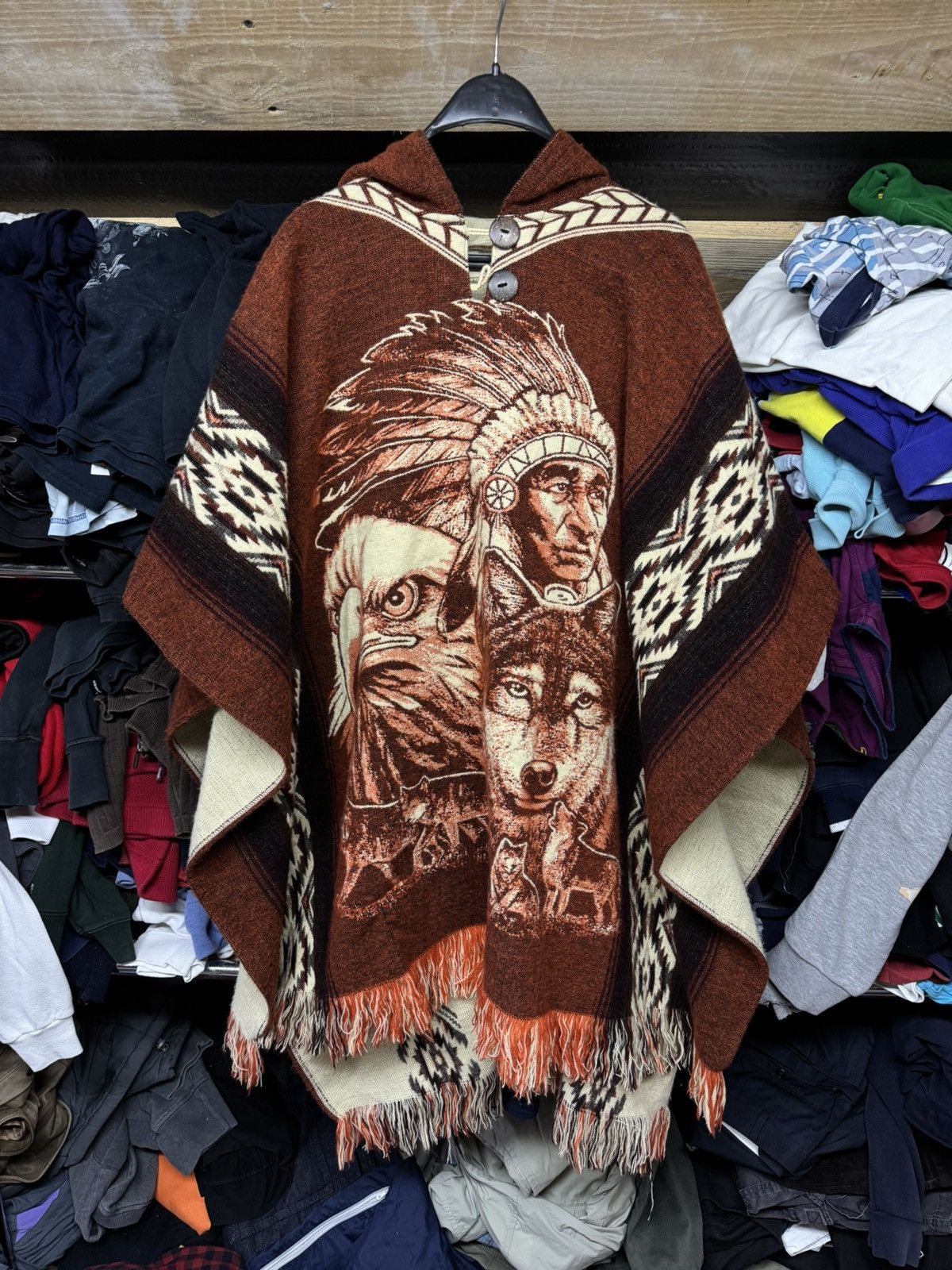 Japanese Brand 🇯🇵INDIGO HOODED FREE SIZE SLEEVE LESS WOLF PONCHOS HOODIES Size US XL / EU 56 / 4 - 1 Thumbnail