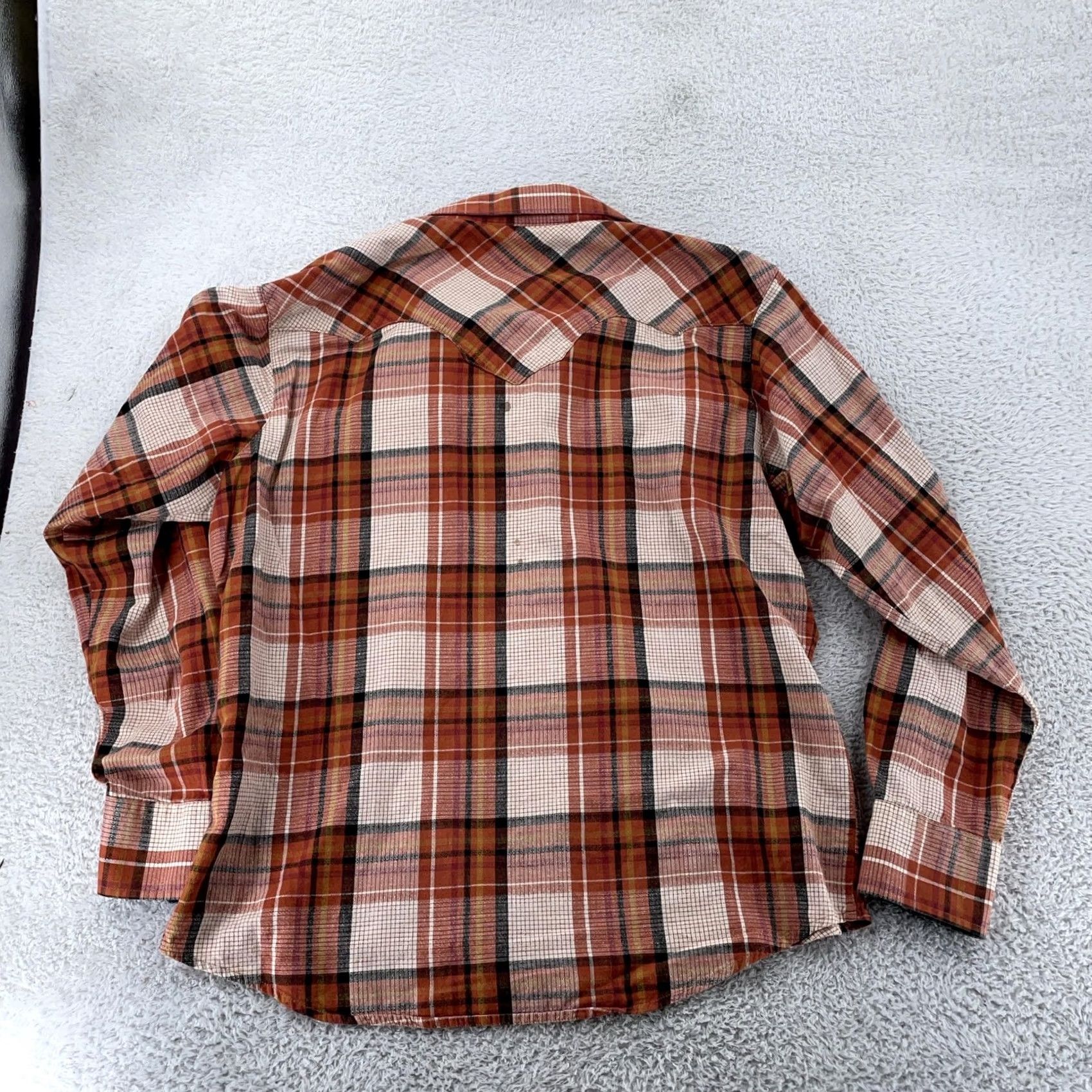 Wrangler Wrangler Shirt Mens XL Orange Brown Plaid Collar Pearl Snap Retro Western Cowboy Size US XL / EU 56 / 4 - 3 Thumbnail