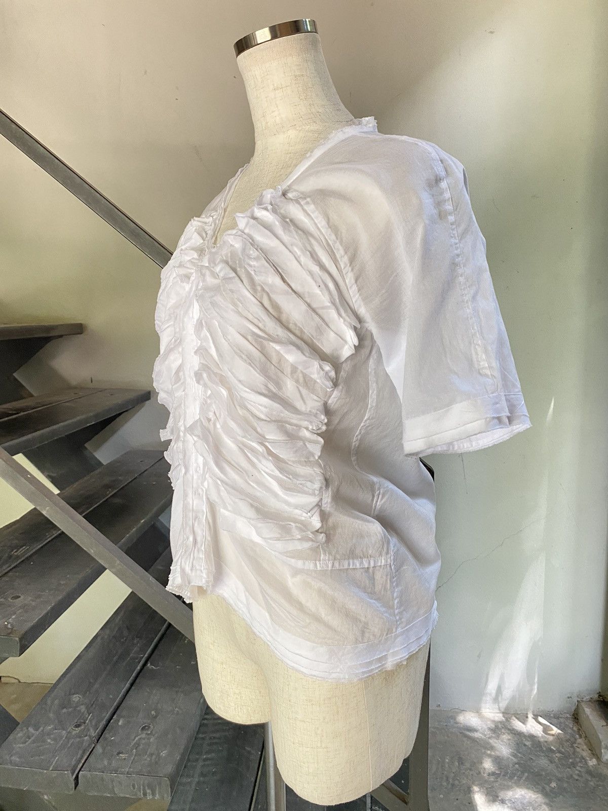 Zucca ZUCCA White pleated V-neck shirt Size M / US 6-8 / IT 42-44 - 6 Thumbnail