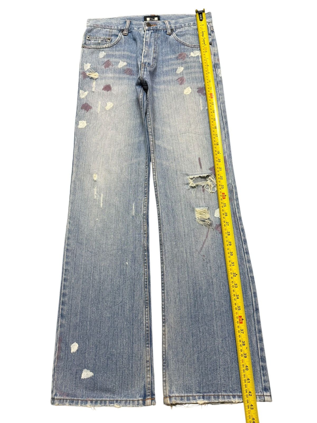 14th Addiction Vintage 90s Japanese Nylaus Blue Faded Wash Painted Wide Leg Size US 31 - 10 Thumbnail
