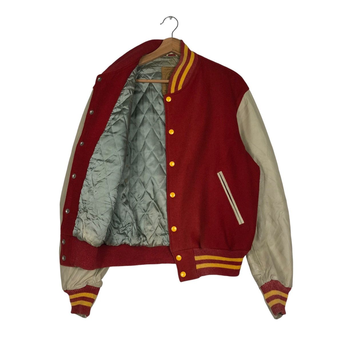 Golden Bear 🔥VTG VARSITY JUMPER BOMBER JACKET LEATHER GOLDEN BEAR USA Size US L / EU 52-54 / 3 - 13 Thumbnail