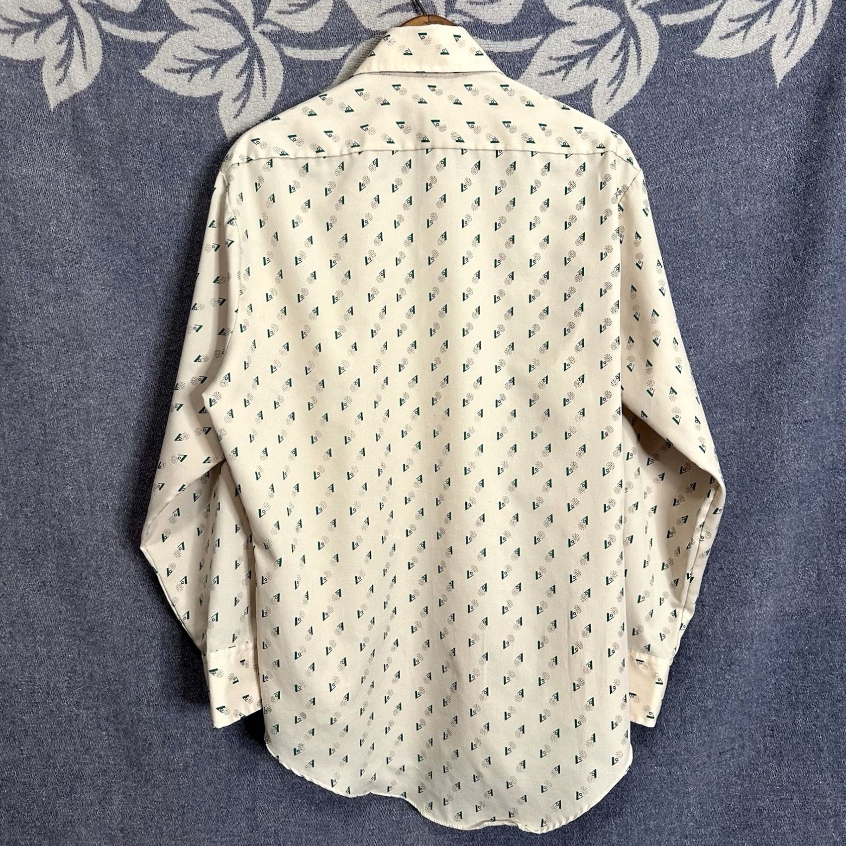 Vintage Kmart Vintage 70s Permanent-Press Shirt Beige Green Men's L Short Sleeve Mod Shirt Size US L / EU 52-54 / 3 - 6 Thumbnail