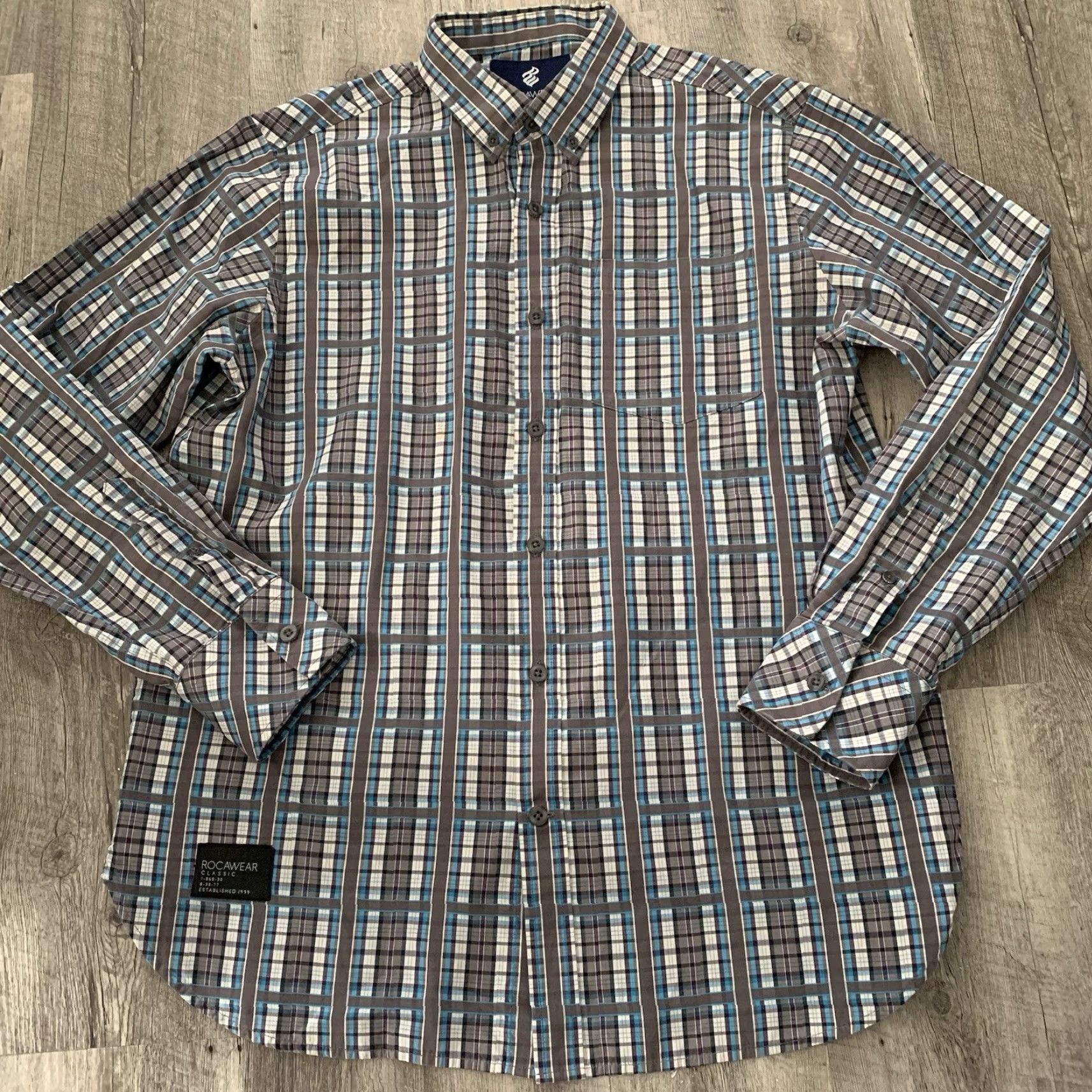 Rocawear Rocawear Shirt Mens Large Gray Plaid Long Sleeve Button Down Single Pocket Size US L / EU 52-54 / 3 - 6 Thumbnail