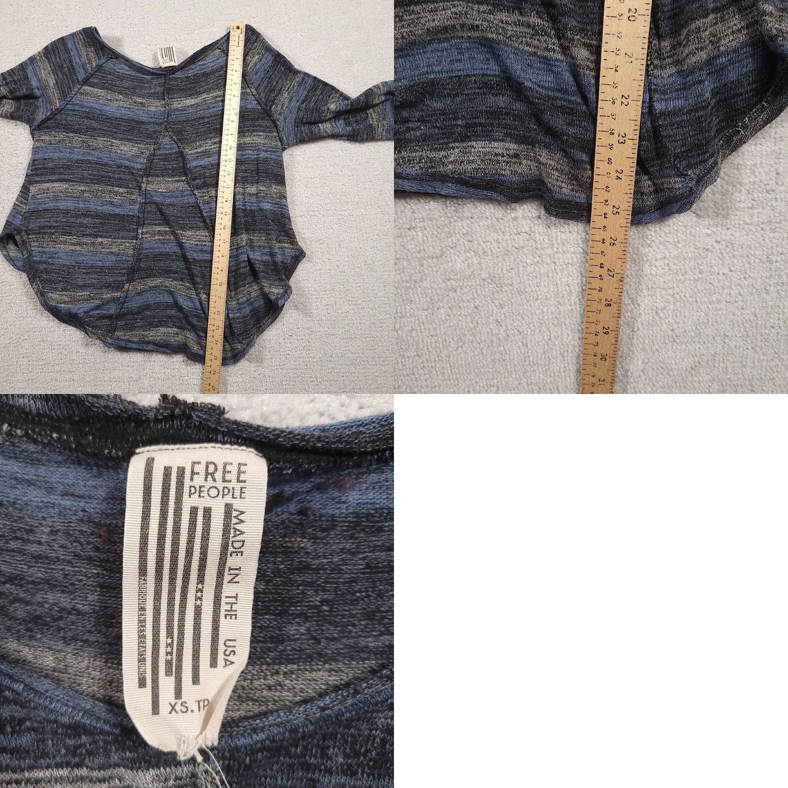 Free People Free People Oversized Sweater Womens XS Blue Gray Stripe Boat Neck Size XS / US 0-2 / IT 36-38 - 8 Thumbnail