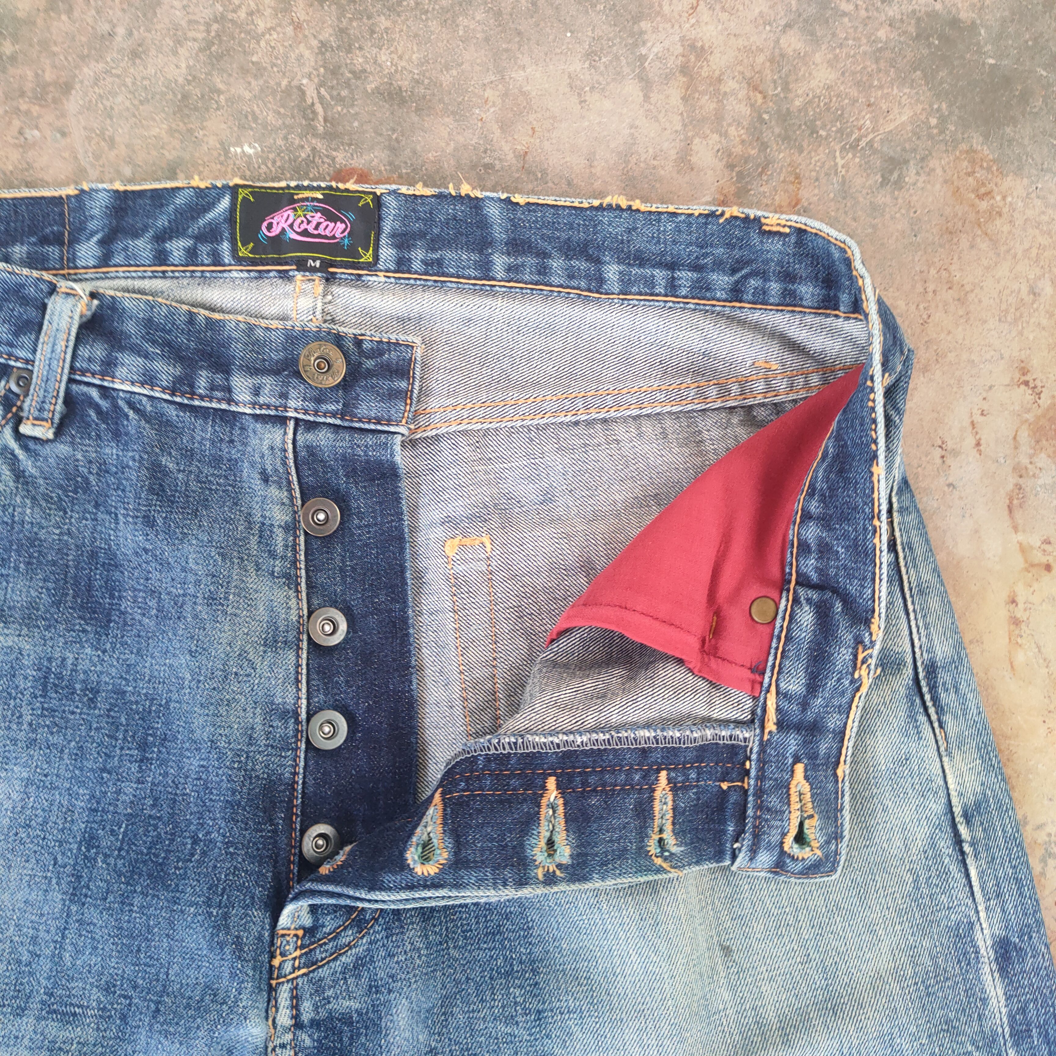 Japanese Brand W32 VINTAGE ROTAR SELVEDGE BUTTON FLY FADED RIPPED DENIM Size US 32 / EU 48 - 8 Thumbnail