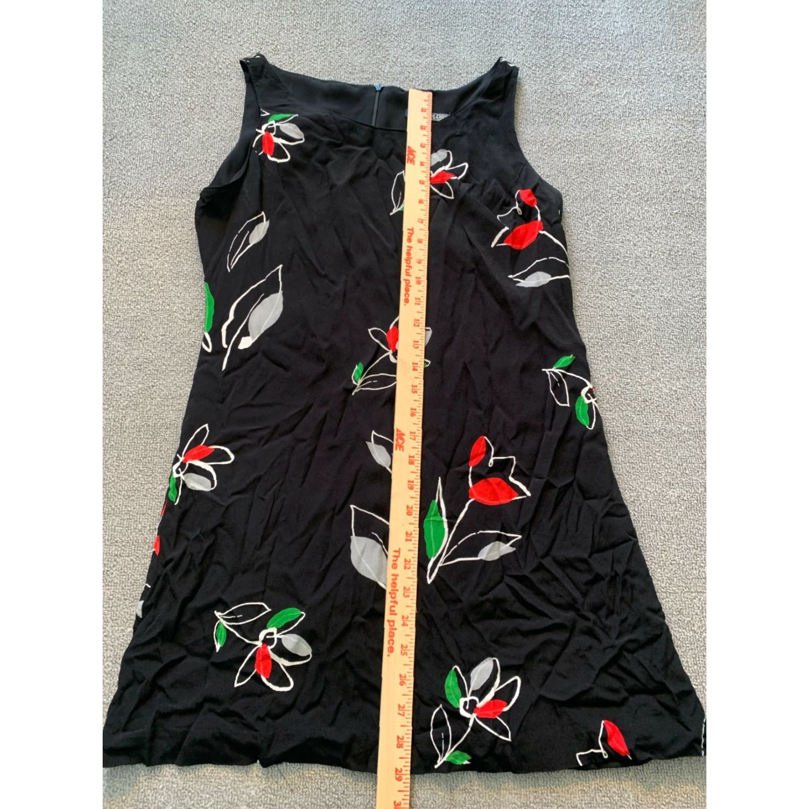 Vintage Harold's Womens Dress M Medium Black Floral Zip Back Sleeveless Size M / US 6-8 / IT 42-44 - 2 Thumbnail