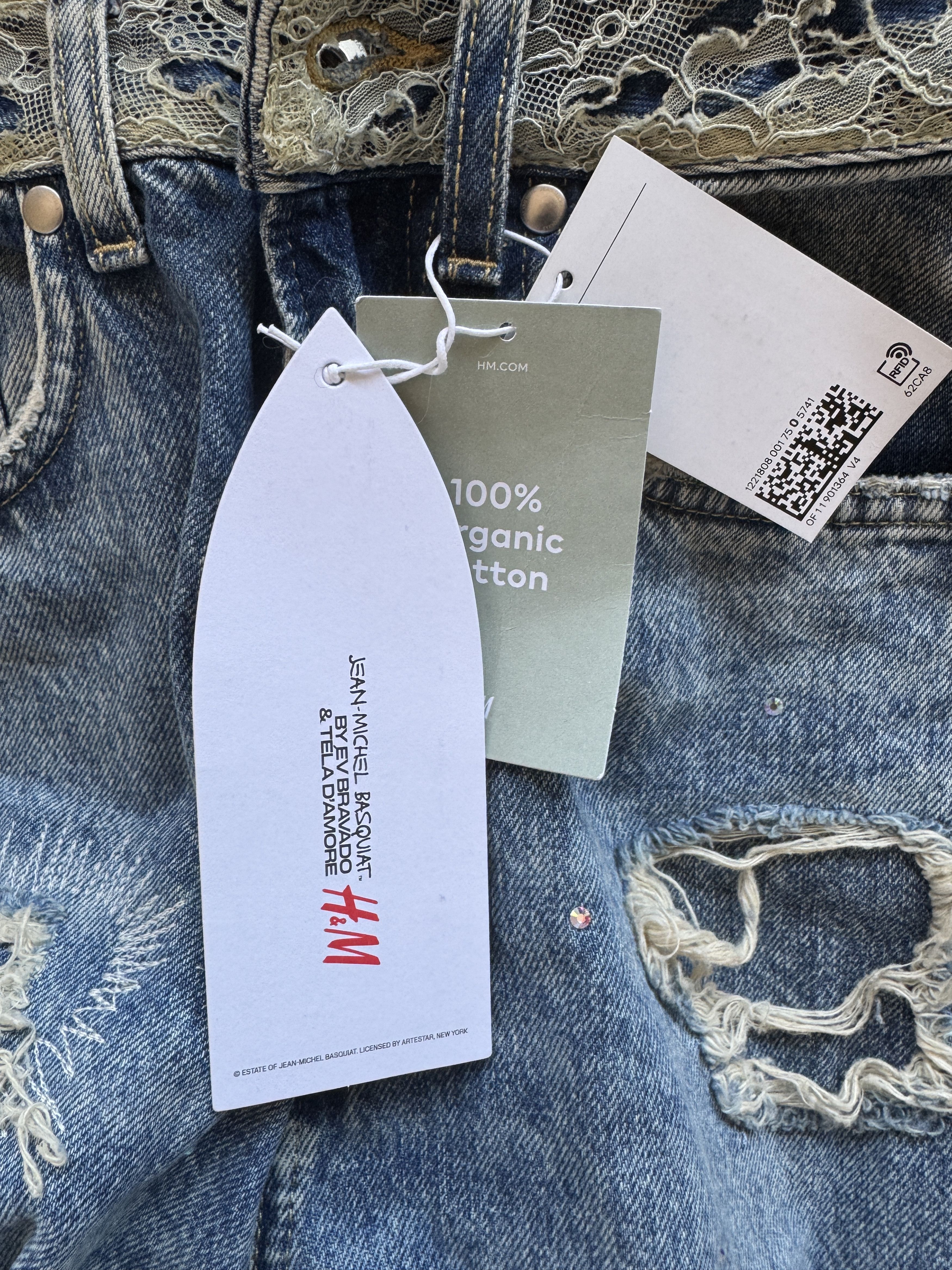 H&M × Jean-Michel Basquiat × Who Decides War Distressed rhinestone graphic jeans Size US 27 - 17 Thumbnail