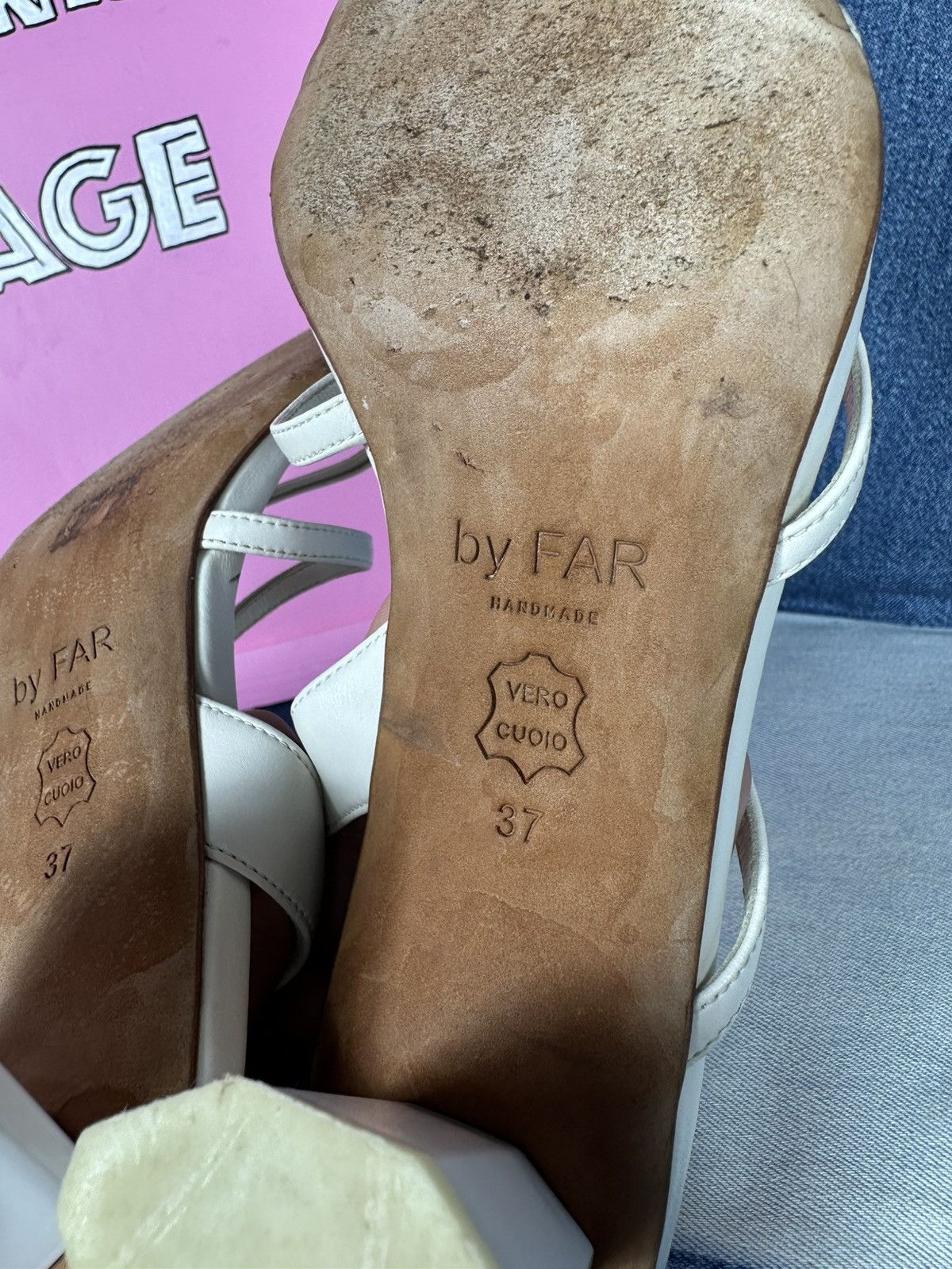 By Far By Far Handmade Heels Sandals Shoes White Thin Strap Leather Size US 8 / IT 38 - 13 Thumbnail