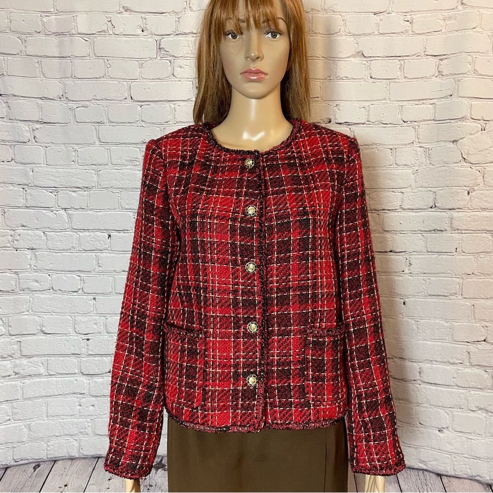 Adrianna Papell NWT New $119 Adrianna Papell Red Black Tweed Jacket Size M Size M / US 6-8 / IT 42-44 - 1 Thumbnail