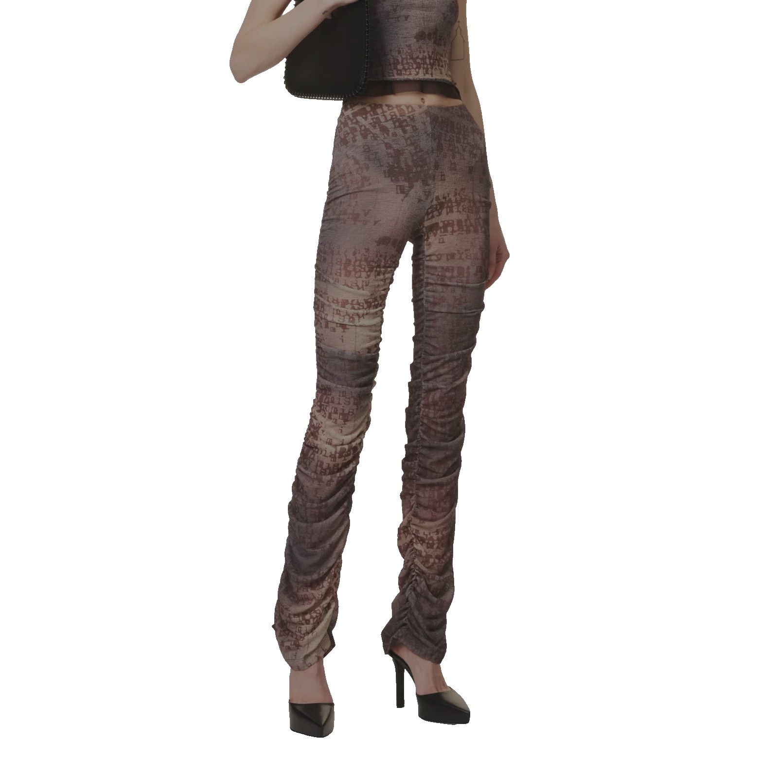 MISBHV Typewriter Print Straight Ruched Leg Legging Pants S