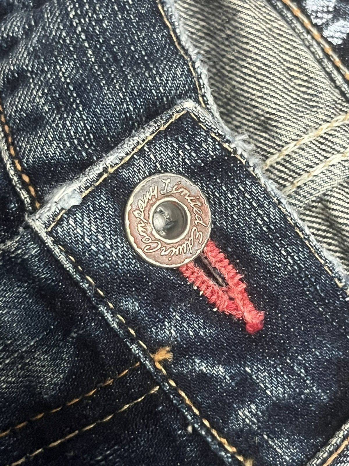 Tornado Mart Vintage Japan Edwin Miss 503 Dark Blue Distressed Flare Jean Size 31" - 6 Thumbnail