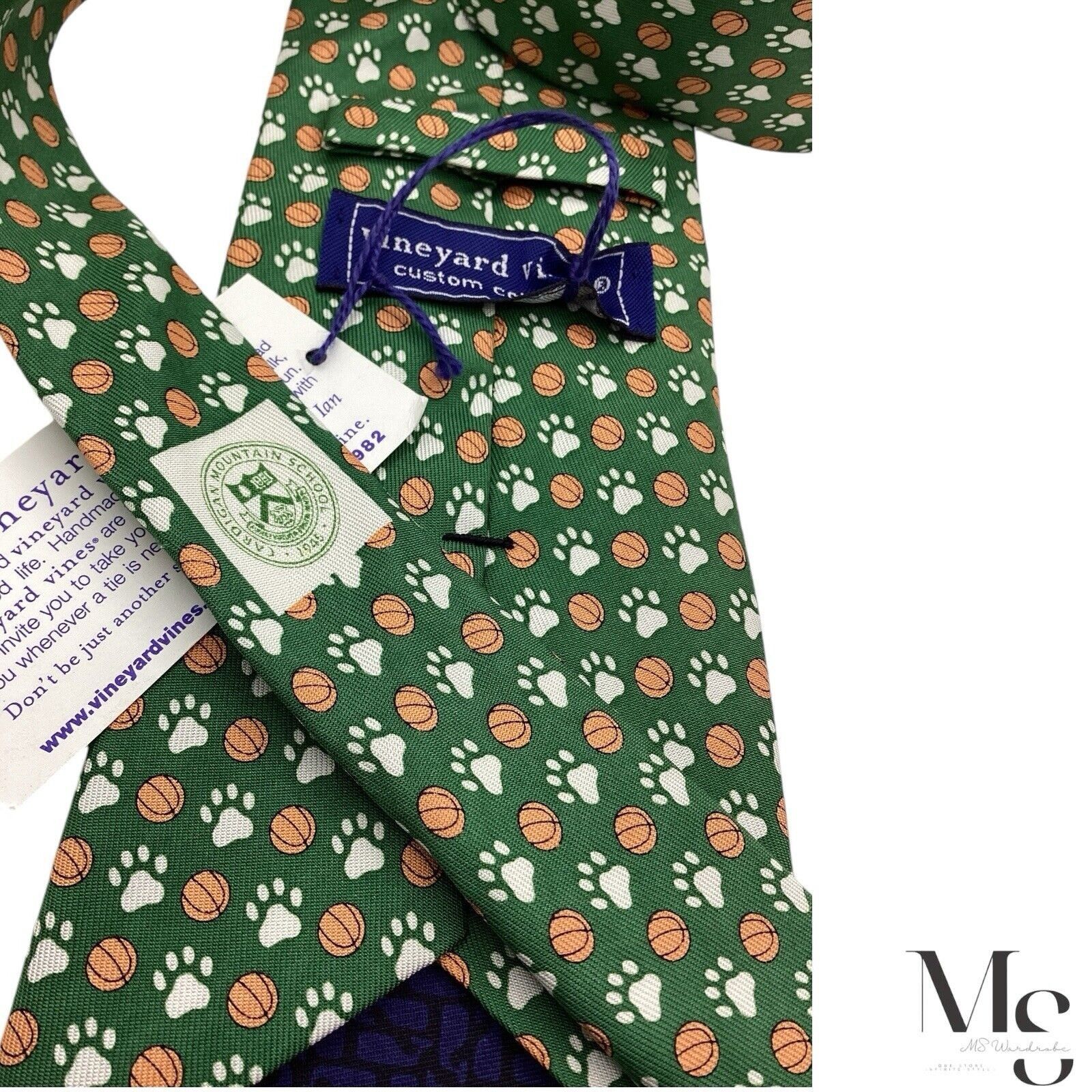 Vineyard Vines VINEYARD VINES Green Basketball Print Silk Tie Hand Made In Size ONE SIZE - 5 Thumbnail