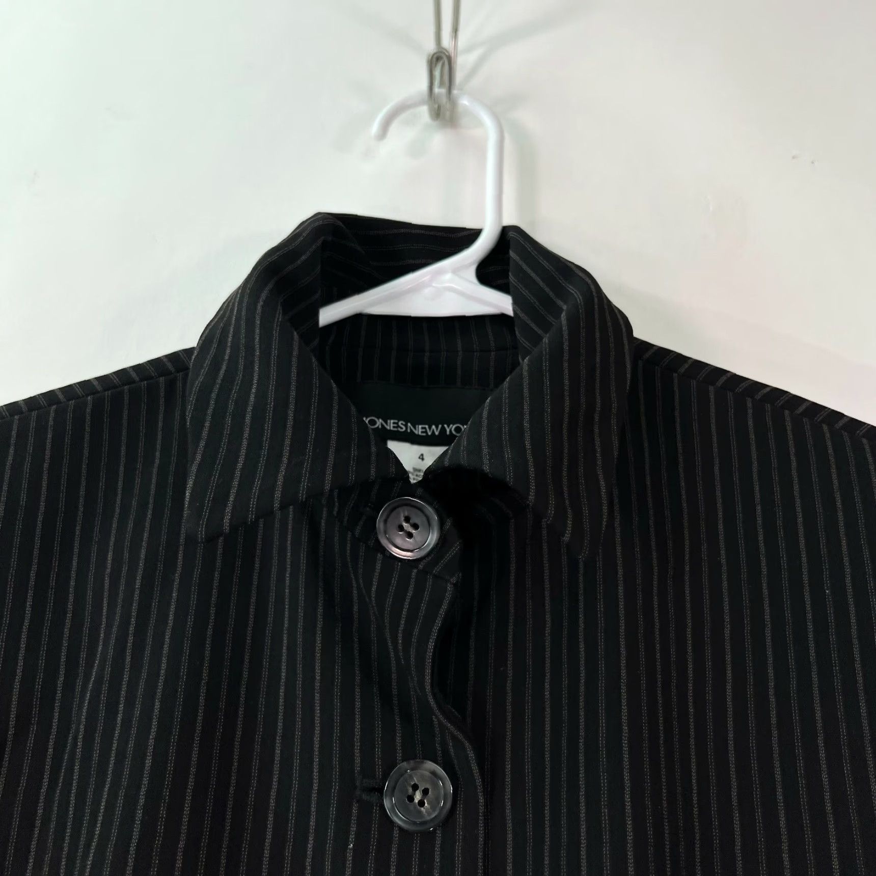 Jones New York Jones New York Womens Jacket Striped Black Button Front Size 4 | Casual Classic Coat 65% Acetate 33% Polyester Lined 100% Acetate Size S / US 4 / IT 40 - 3 Thumbnail