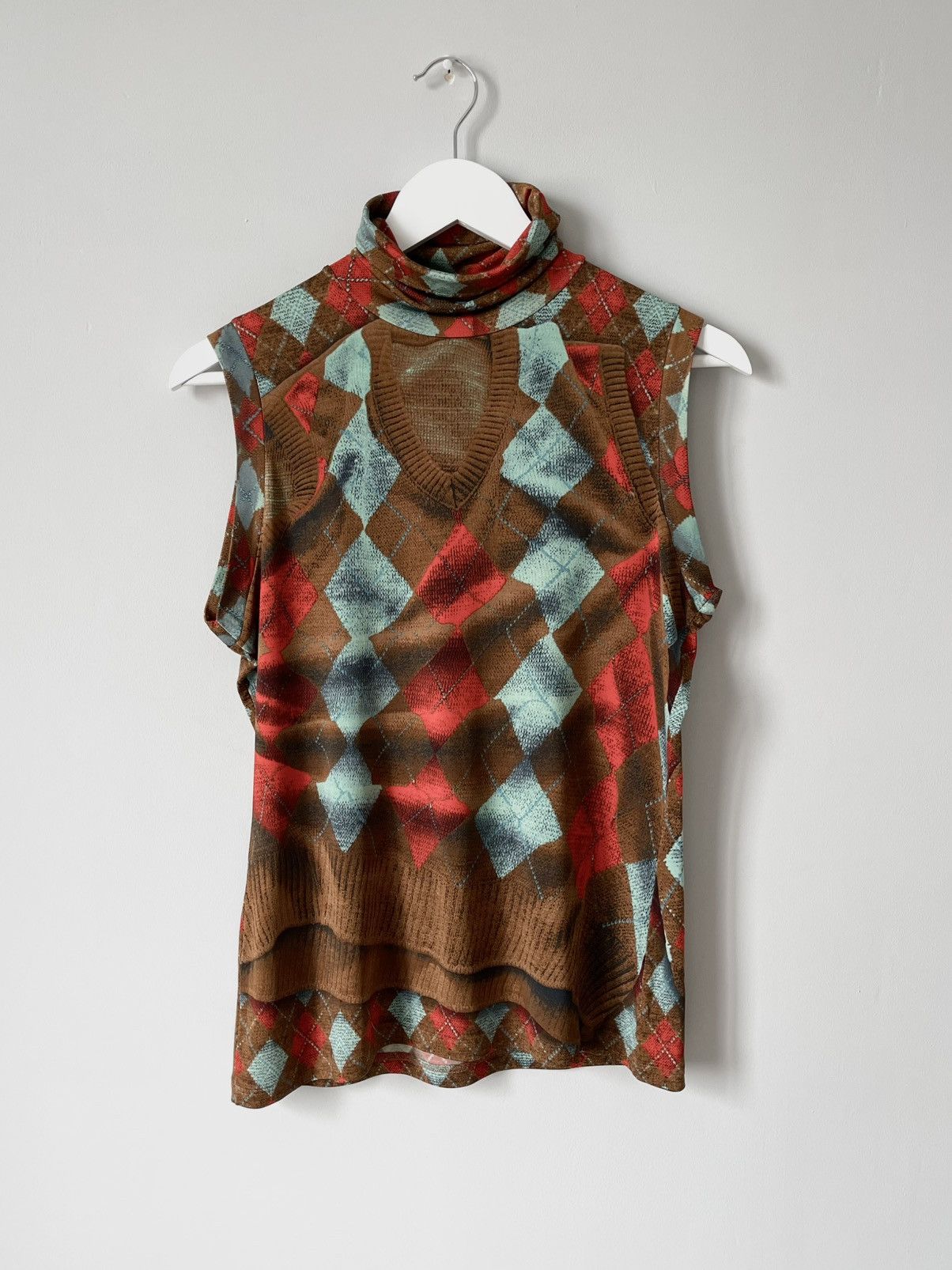 Jean Paul Gaultier Archive 90's Jean Paul Gaultier Argyle Sleeveless Mesh Top Size L / US 10 / IT 46 - 1 Thumbnail