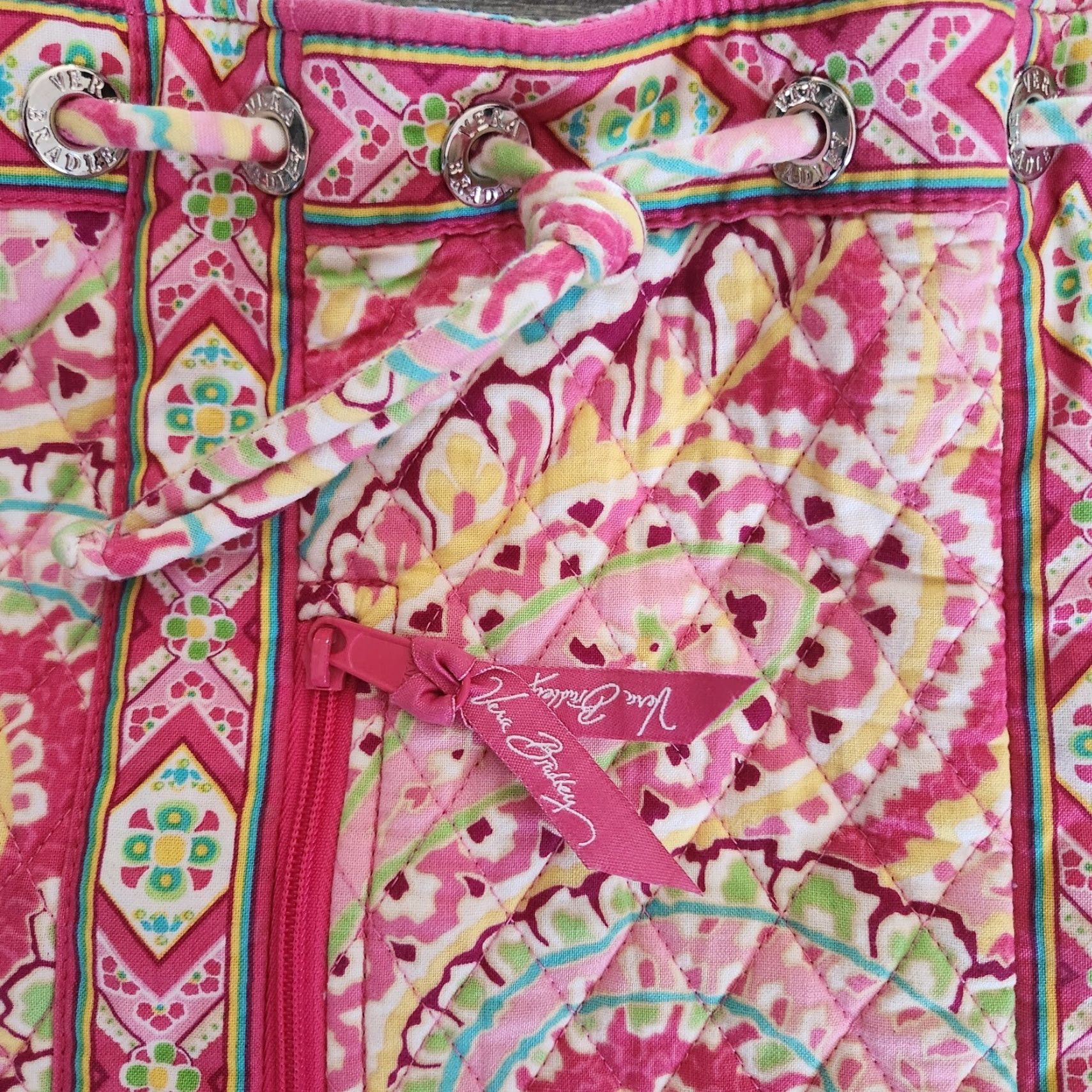 Vera Bradley Vera Bradley Backpack Womens Medium Drawstring Beach Paisley Mesa Multicolor Cotton Purse Bag Color Pink Backpack 14.5 x 13' Size ONE SIZE - 5 Thumbnail