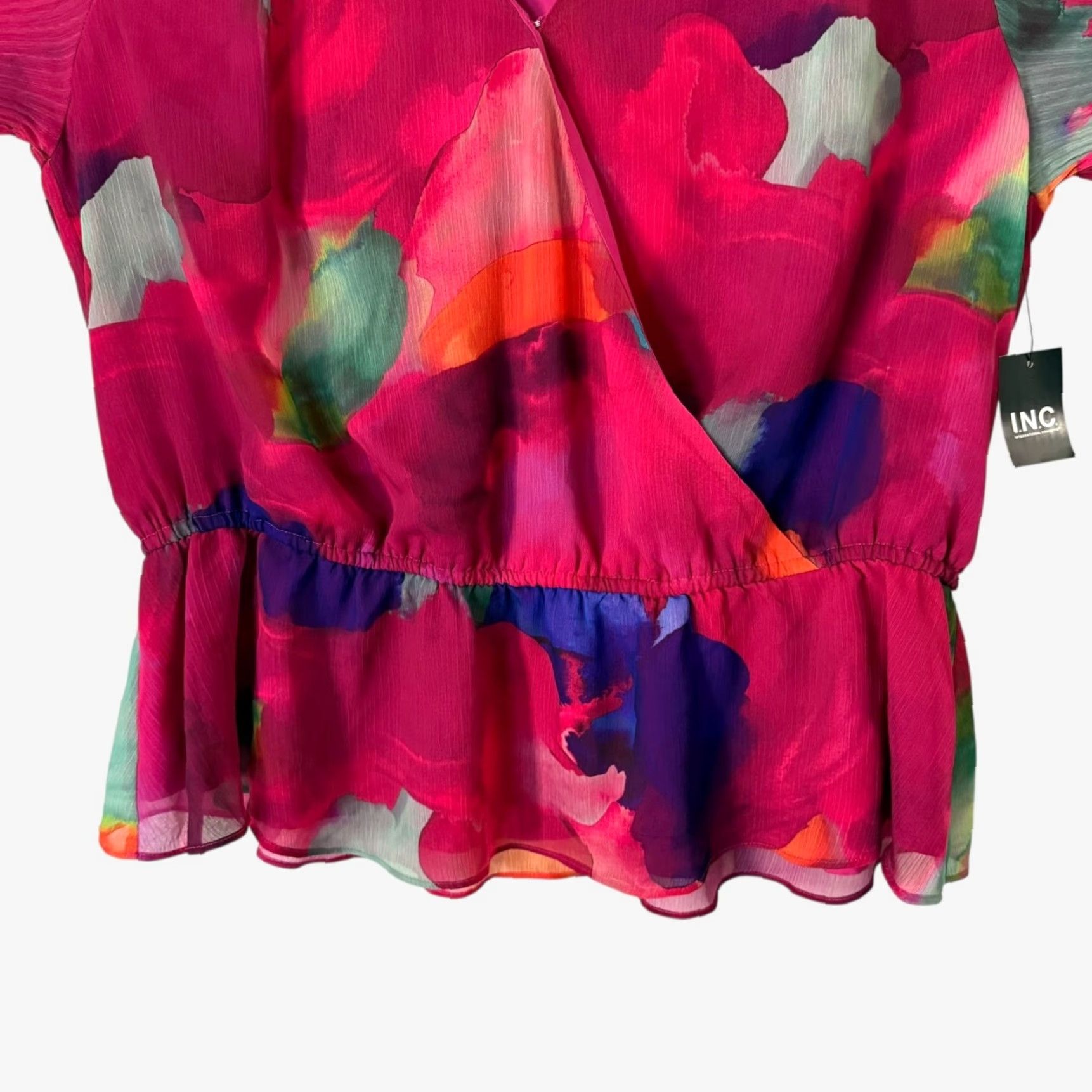 Vintage INC International Concepts Blouse V-Neck Pleated-Sleeve 1X Women's Pink Polyester Bohemian City Preppy All Seasons Size XL / US 12-14 / IT 48-50 - 6 Thumbnail