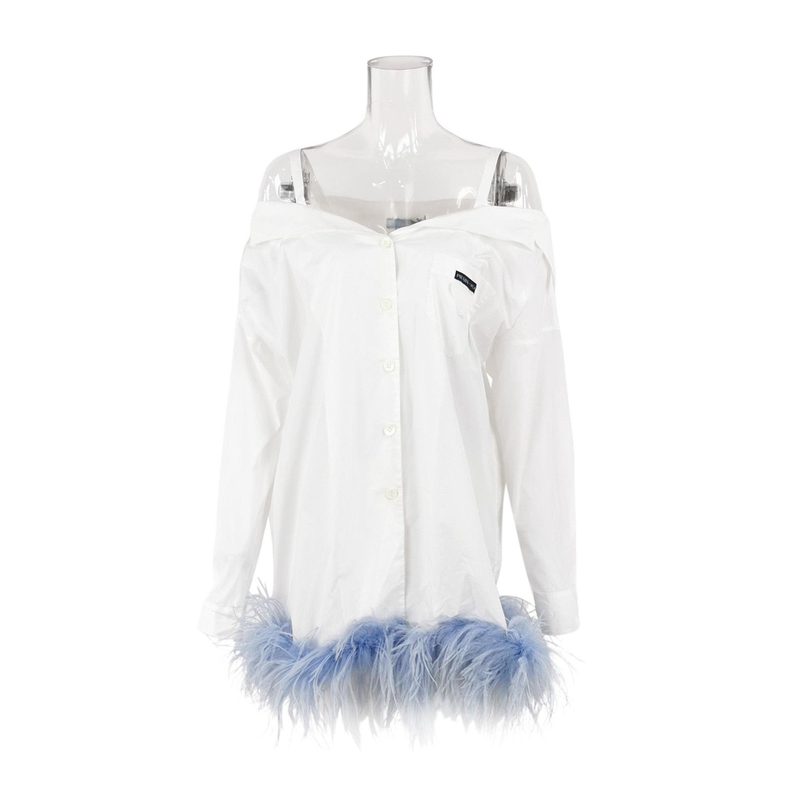 Prada Prada Off-Shoulder Cotton Logo Top with Feathers - dmc Size M / US 6-8 / IT 42-44 - 1 Thumbnail