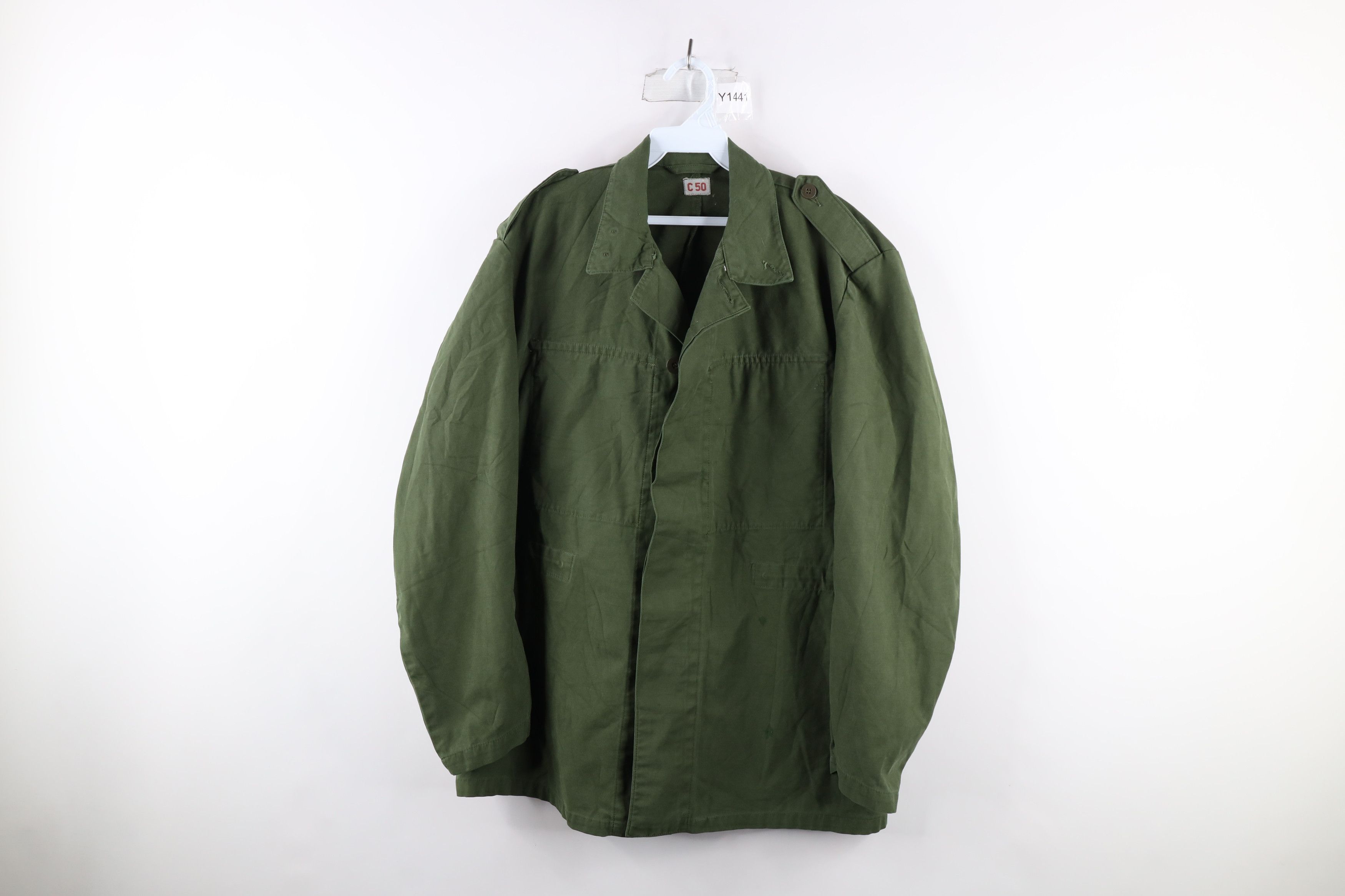 Vintage 70s Military C50 Button Field Jacket Green Cotton