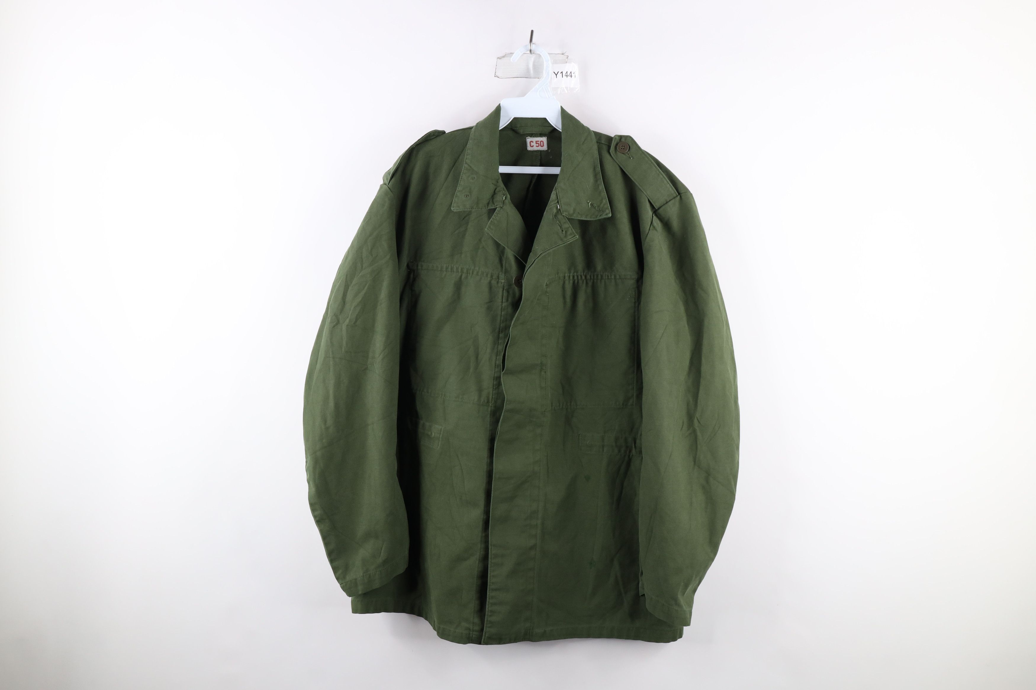 image of Vintage 70's Military C50 Button Field Jacket Green Cotton, Men's (Size XL)