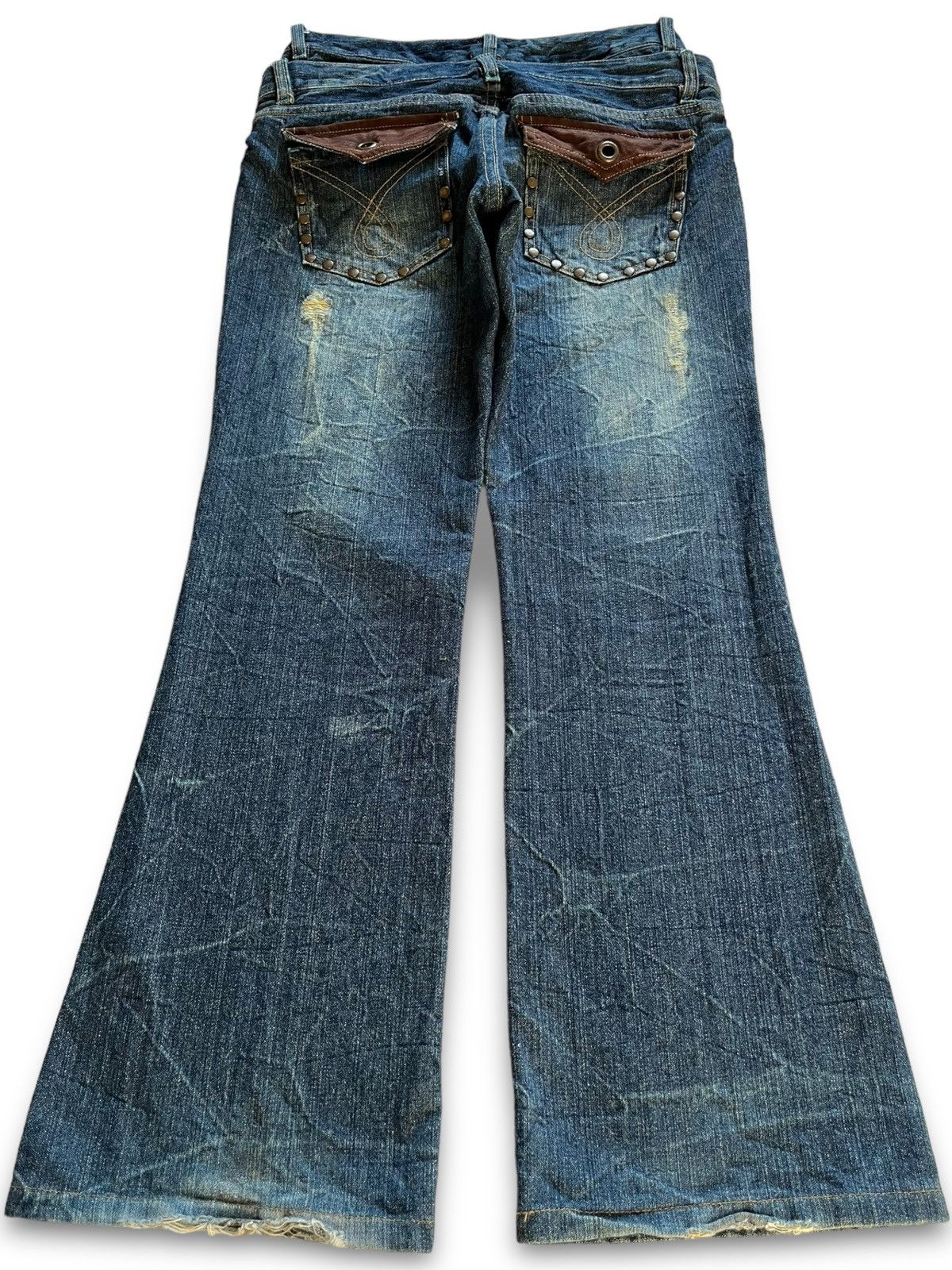 Hysteric Glamour Vintage Japanese Brand Ripped Studs Double Waist Flare Jeans Size 28" / US 6 / IT 42 - 2 Thumbnail