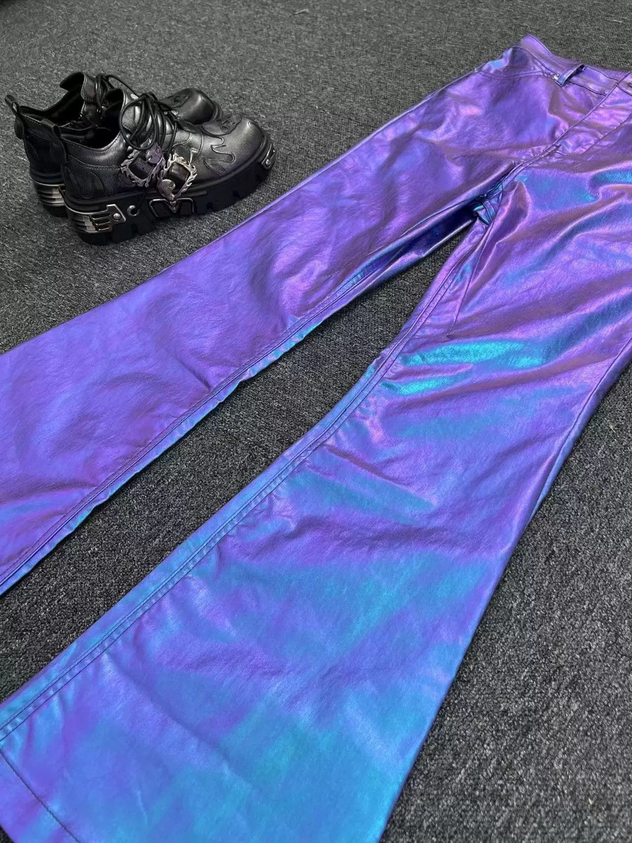 Japanese Brand × Vintage Retro punk y2k holographic hologram shiny flared pants Size US 32 / EU 48 - 5 Thumbnail