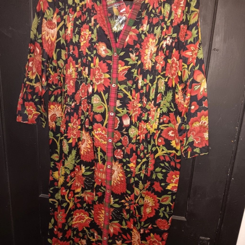 J. Peterman J.Peterman floral plaid trim dress, Size M, nwot Size XL / US 12-14 / IT 48-50 - 2 Thumbnail