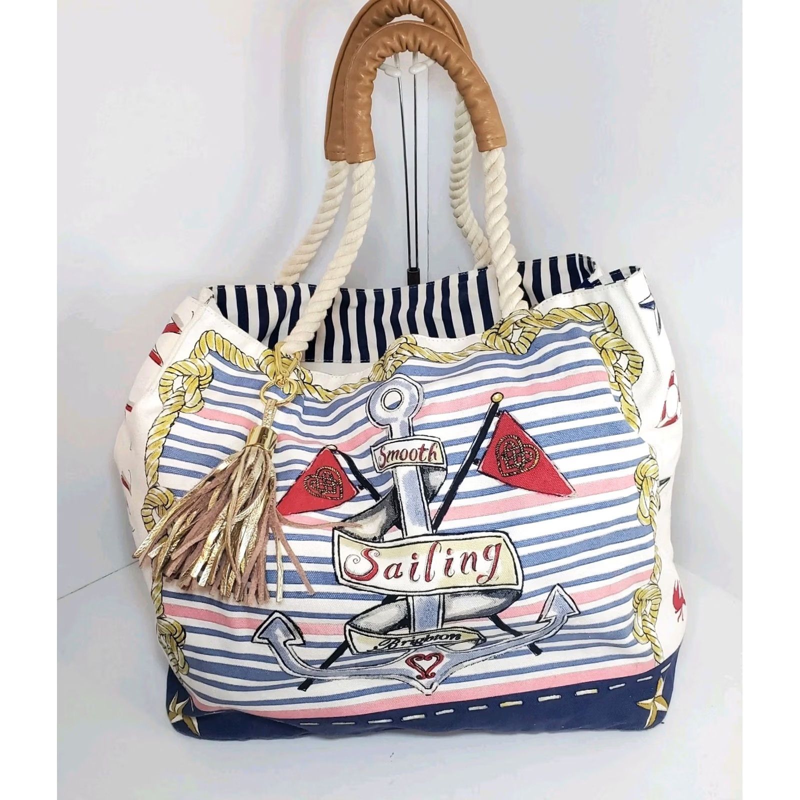 Brighton Brighton Sail Into Summer Canvas Tote Bag Nautical Stripe Beach Travel Multicolor Large Women Size ONE SIZE - 2 Thumbnail