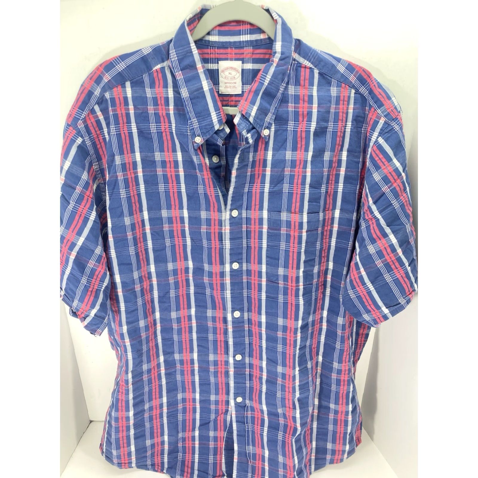 Brooks Brothers Brooks Brothers Madison Camp Shirt Men XL Blue Pink Stripe Button Short Sleeve Shirt Size US XL / EU 56 / 4 - 2 Thumbnail