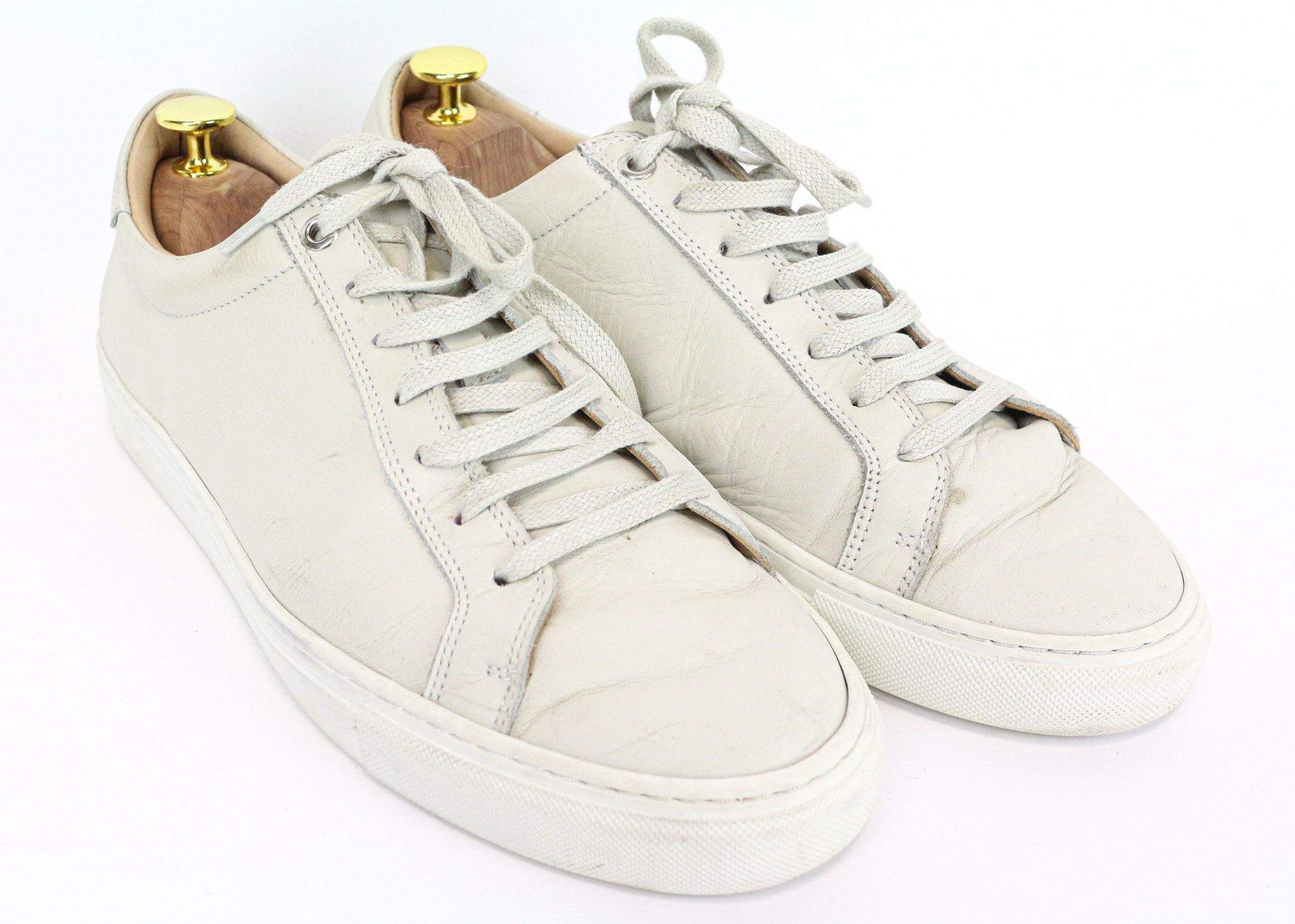 Suitsupply EU41 Beige Grey Leather Low-Top Sneakers 74451 Size US 8 / EU 41 - 1 Thumbnail