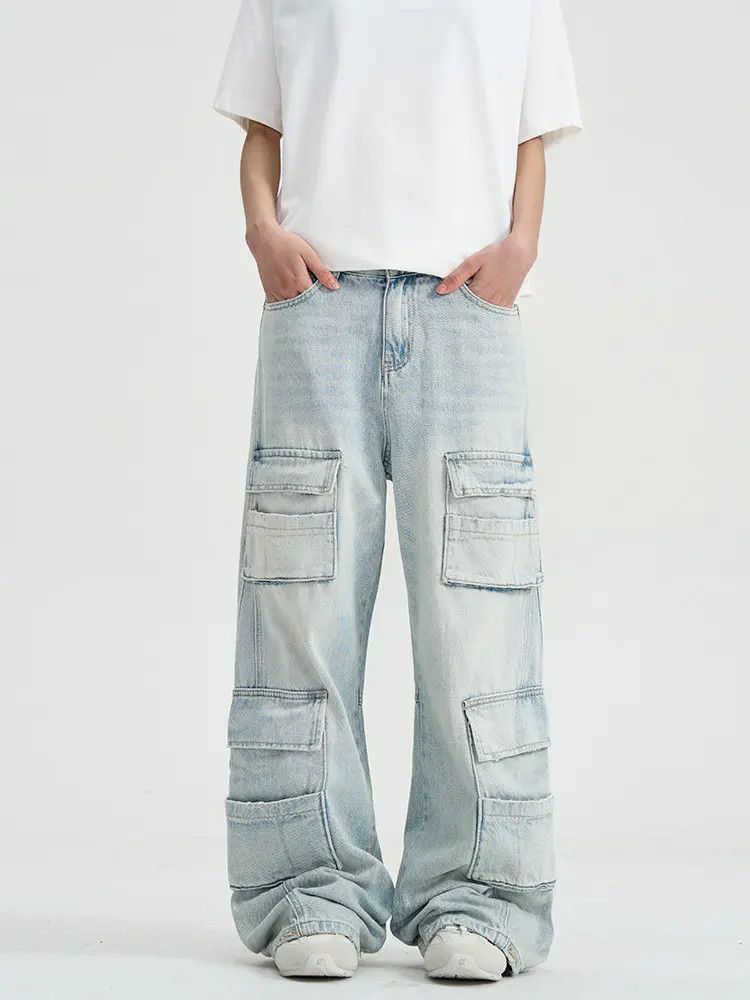 Japanese Brand × Jean Blue Cargo Stack Denim Jeans Size US 34 / EU 50 - 4 Thumbnail