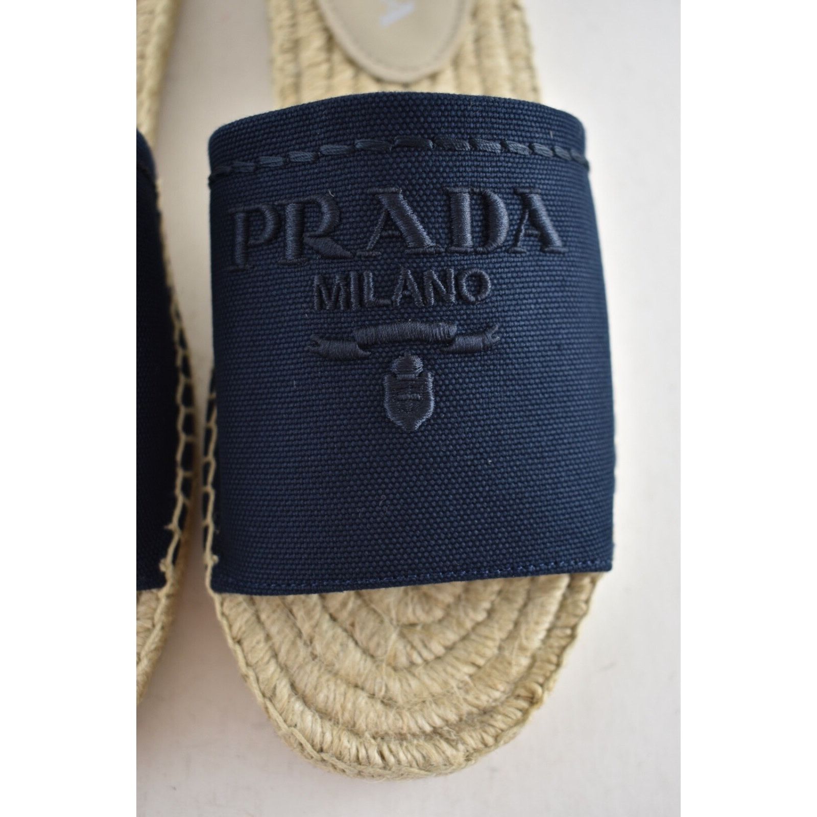 Prada Prada Baltico Blue Canvas Plaque Logo Slide Open Toe Size US 8 / IT 38 - 9 Thumbnail