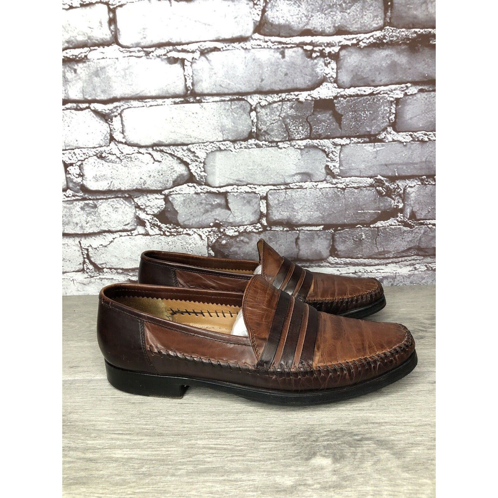 Other LORENZO BANFI Milano Brown Leather Slip On Loafers Dress Sho Size US 8 / EU 41 - 3 Thumbnail