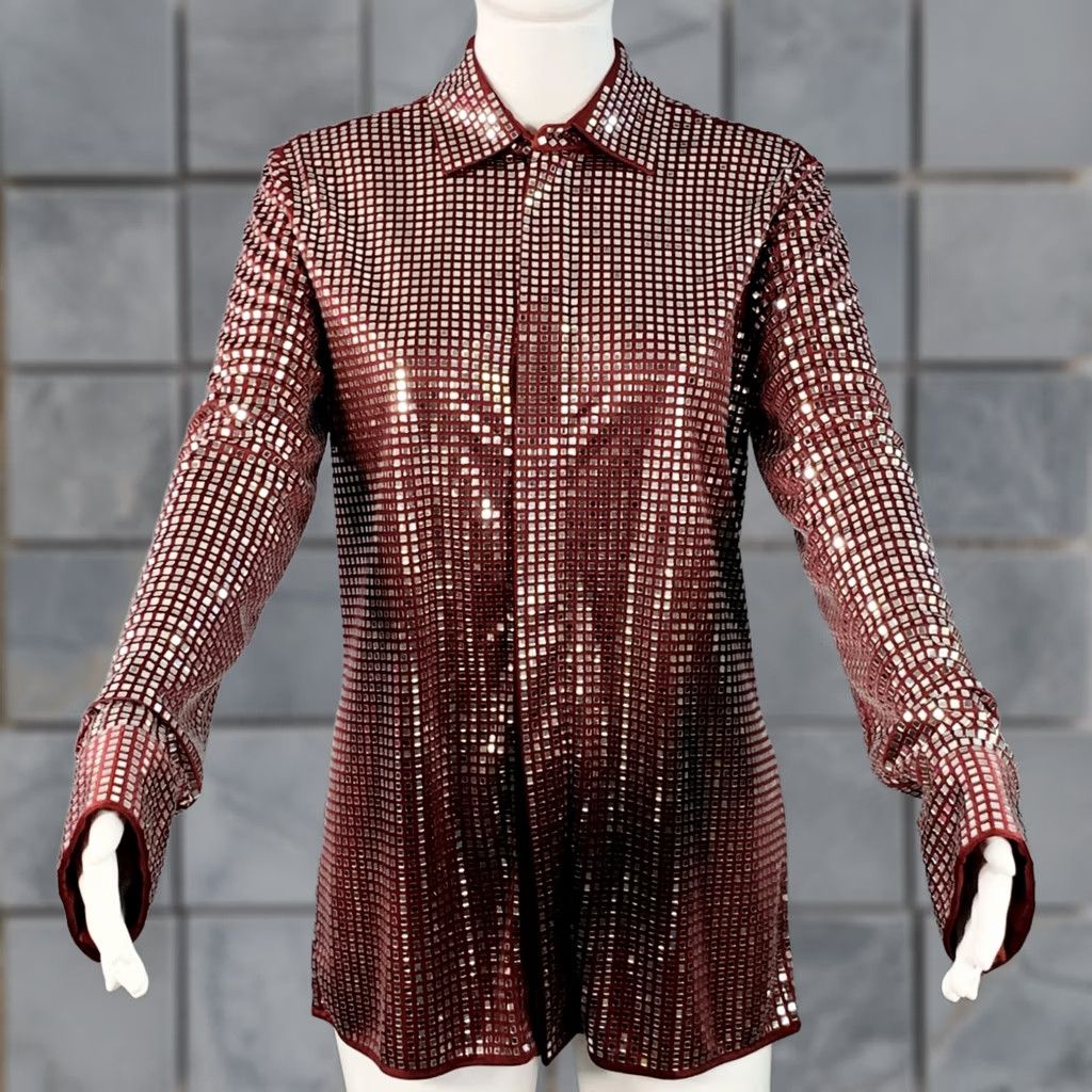 Bottega Veneta BOTTEGA VENETA Shirt Burgundy Silver Satin Jersey Embellishment Fall 2019 S Womens Size S / US 4 / IT 40 - 1 Thumbnail