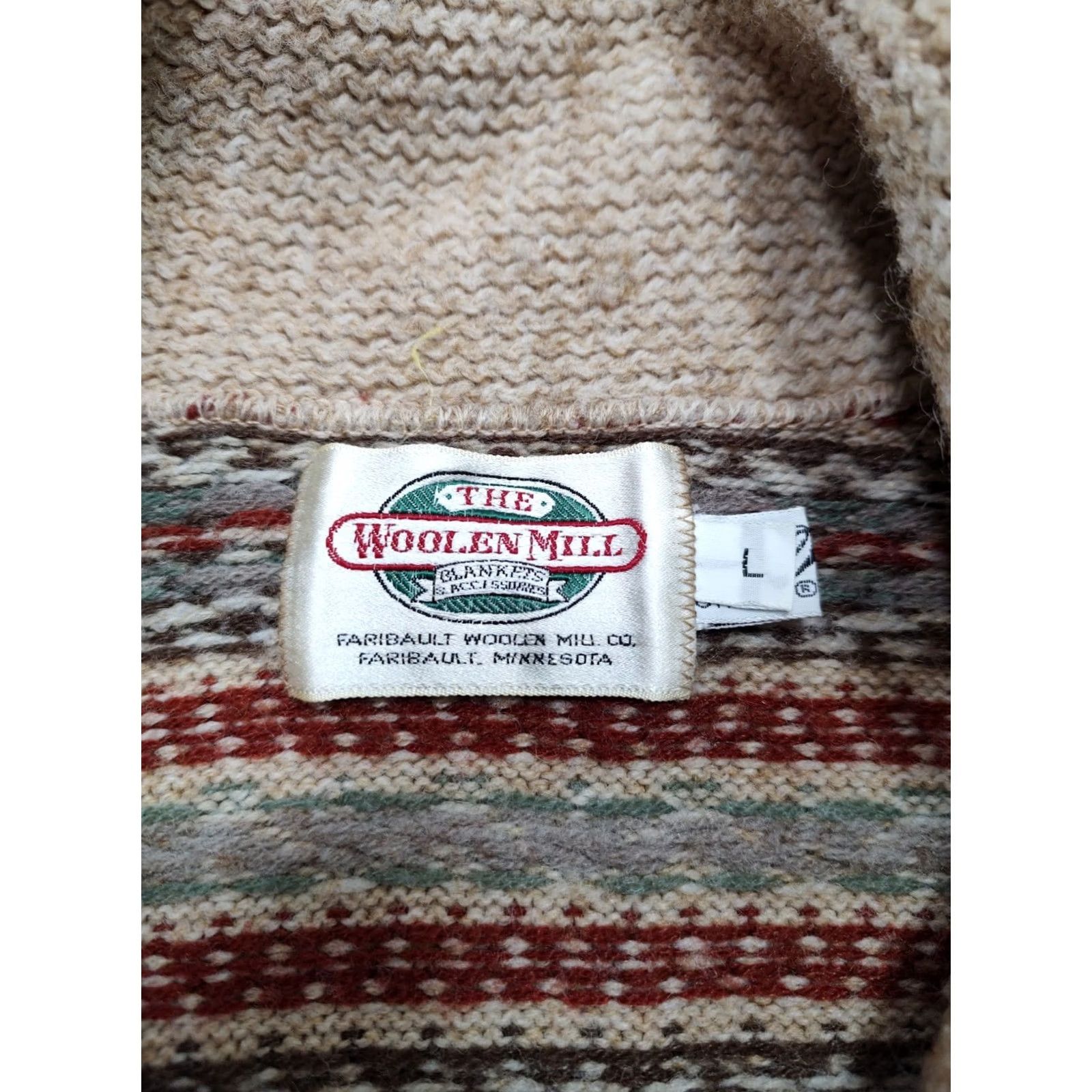MILLY VINTAGE The Woolen Mill Cardigan Mens L Tan Knit Cable-Knit Striped Fisherman Button Sweater United States Size US L / EU 52-54 / 3 - 4 Thumbnail
