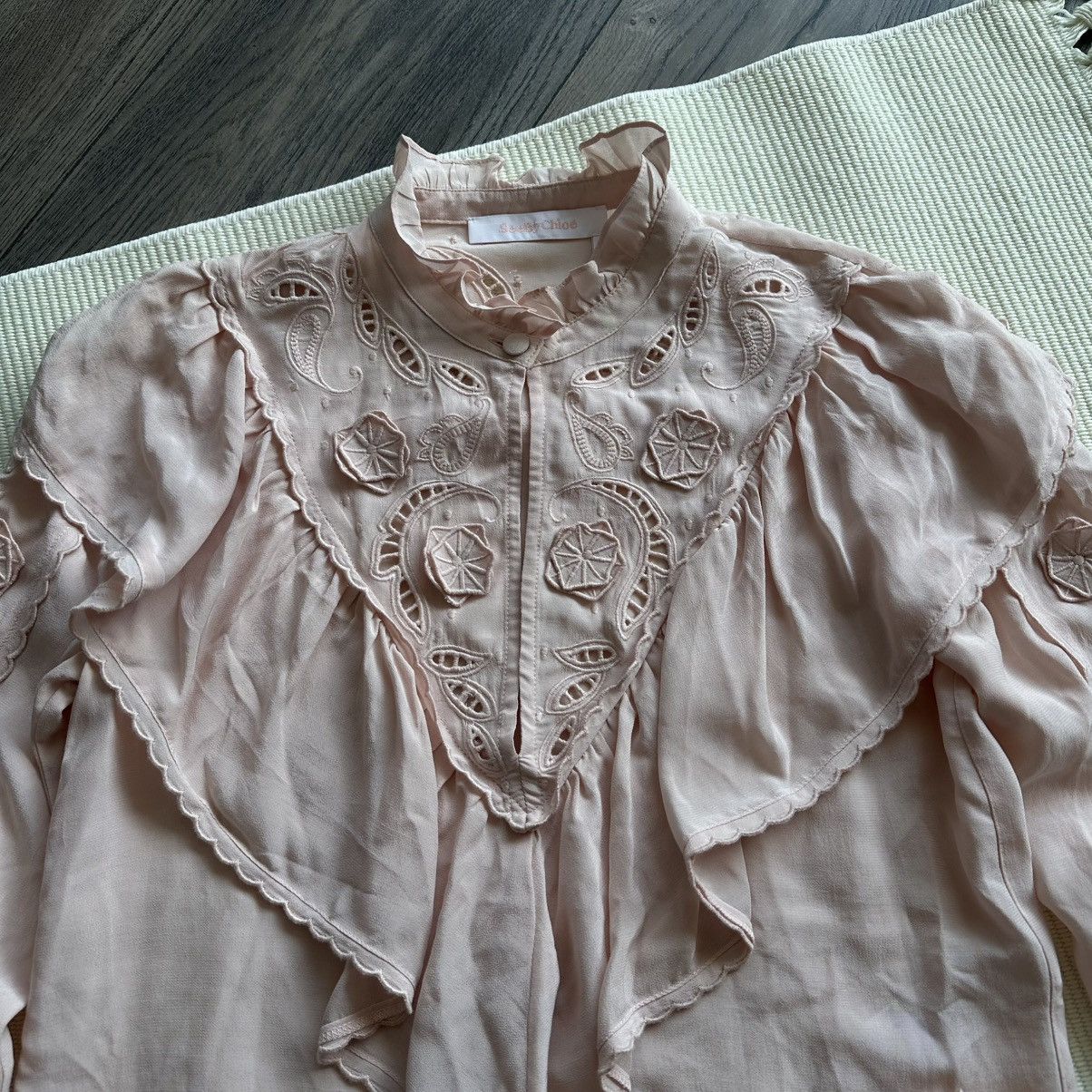 See by Chloe See by Chloe Frill High Neck Ruffled Blouse in Smoky Pink Size XS / US 0-2 / IT 36-38 - 3 Thumbnail