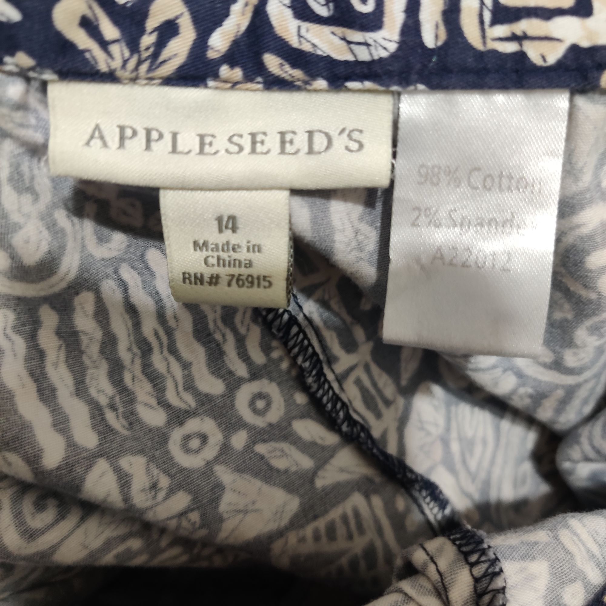Other Appleseeds 14 Navy Tan Tribal Print Cotton Pants Tiki Oasis Size 36" / US 14 / IT 50 - 5 Thumbnail