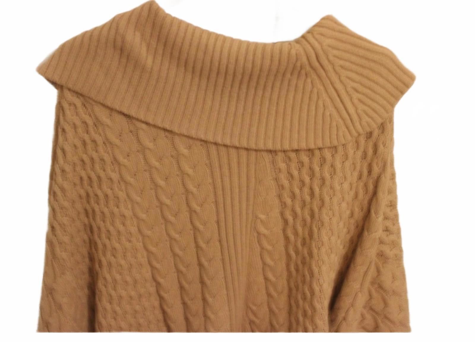Unknown London Jaclyn Smith Beige Cable Knit Poncho w/ Fringe Detail Small Size ONE SIZE - 7 Thumbnail