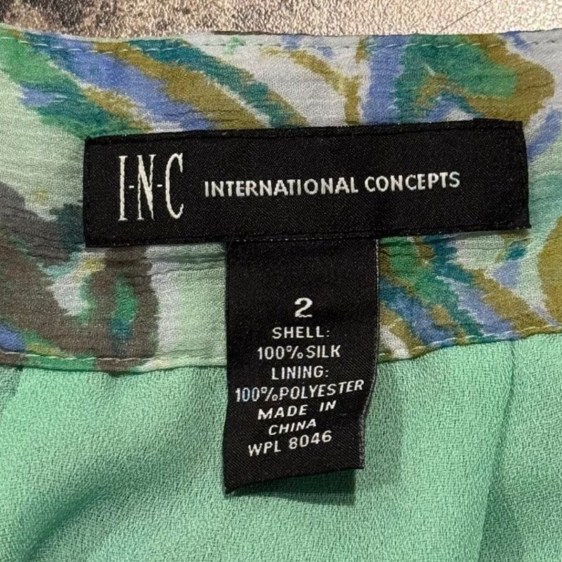Other INC Silk Sheer Top Paisley Green 2 Boho Resort Beachy Flowy Size XS / US 0-2 / IT 36-38 - 4 Thumbnail