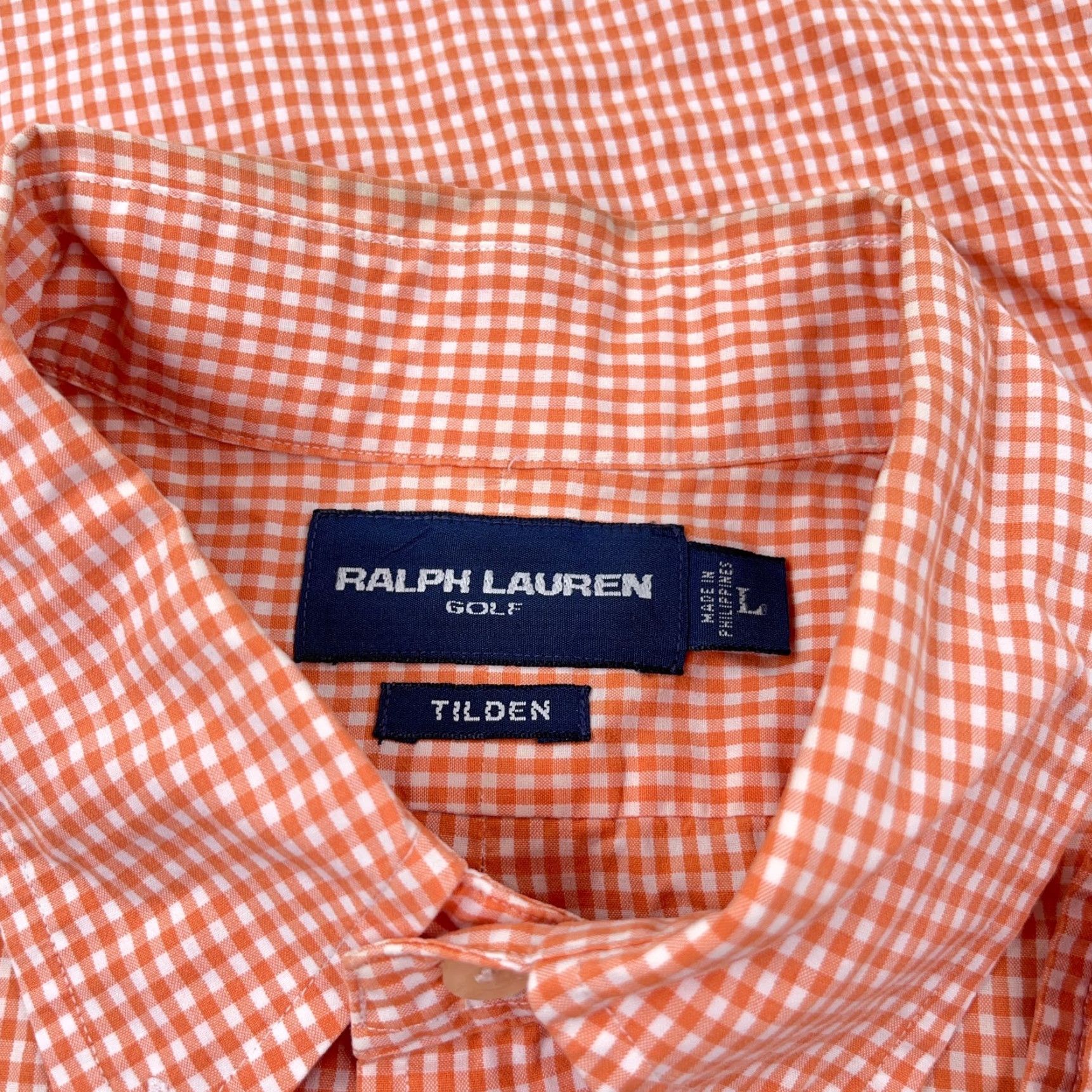 Ralph Lauren Ralph Lauren Shirt Men Large Orange Check Button-Up Polo Dress Tilden Golf Size 42R - 3 Thumbnail
