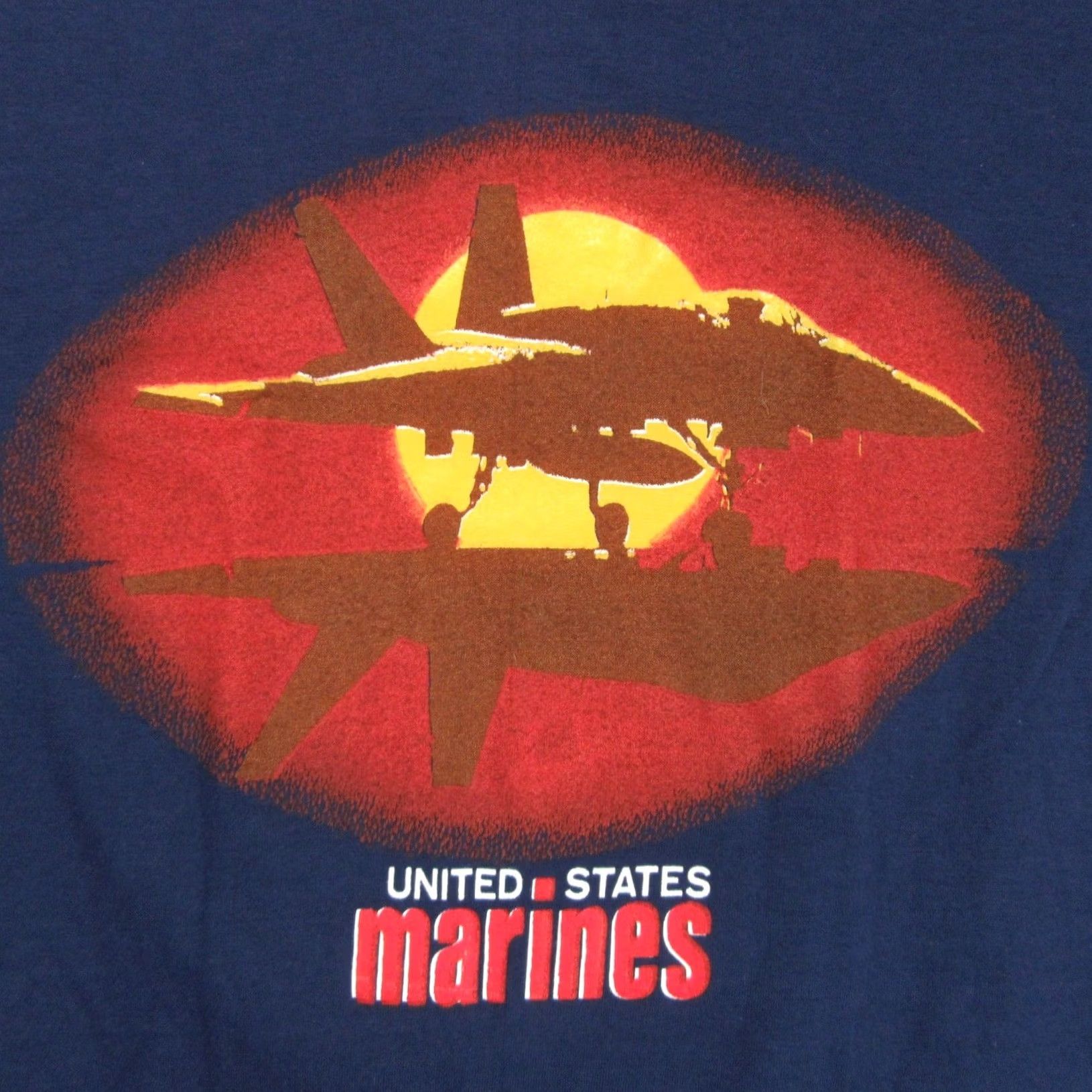 Vintage NOS vtg 80s USMC US MARINE CORPS SUNSET T-Shirt SMALL fighter jet single stitch Artex blue 50% Cotton/50% Polyester Mens 80s 90s Vintage Shirt Size US S / EU 44-46 / 1 - 4 Thumbnail