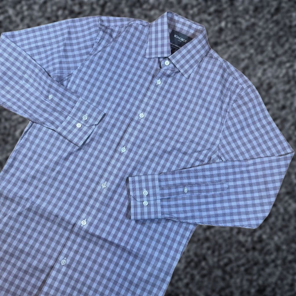 Vintage Bonobos Shirt Mens 15.5 33 Stretch Slim Fit Long Sleeve Blue Plaid Button-Up Size US L / EU 52-54 / 3 - 1 Thumbnail