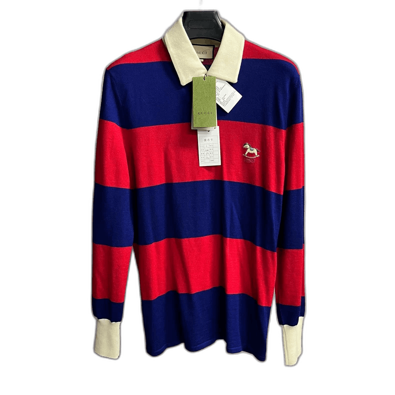 Gucci Gucci Red Blue Long Sleeve Polo Shirt Size US L / EU 52-54 / 3 - 1 Thumbnail