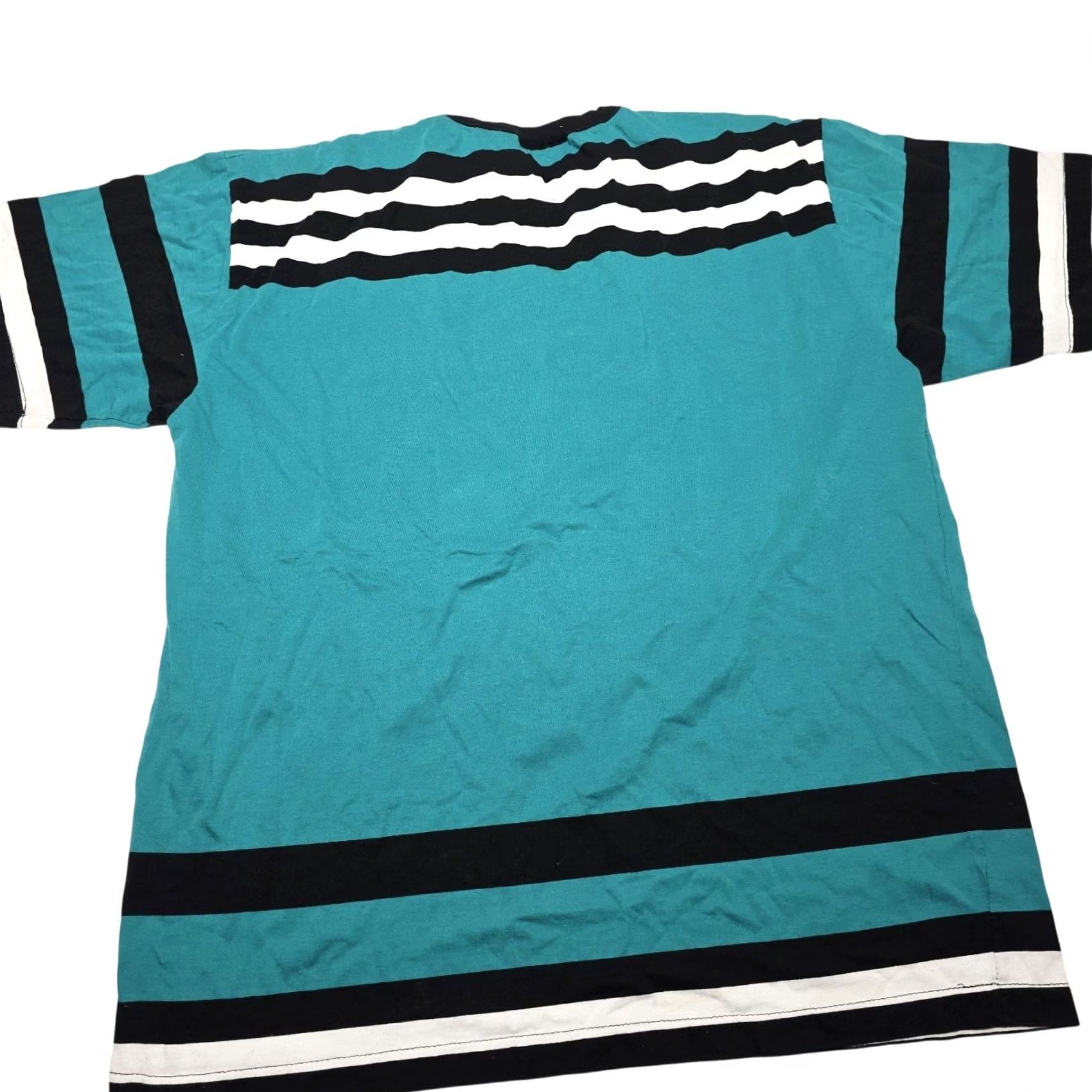 Vintage VINTAGE Royal Blues Striped Retro T-Shirt Men XL Teal Black 90s Mens Crew Neck Cotton Blend Size US XL / EU 56 / 4 - 4 Thumbnail