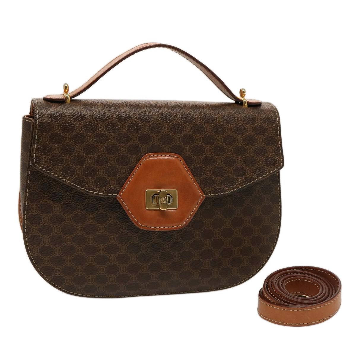 CELINE Macadam Canvas Hand Bag Pvc Brown