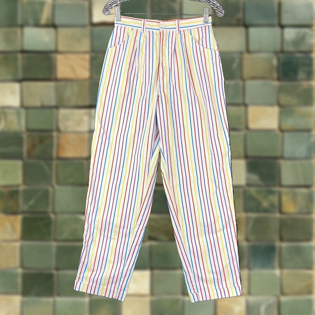 Rainbow Hunt Club Women's Rainbow Striped Chino Pants White Multicolor Size 26 Size 26" / US 2 / IT 38 - 1 Thumbnail