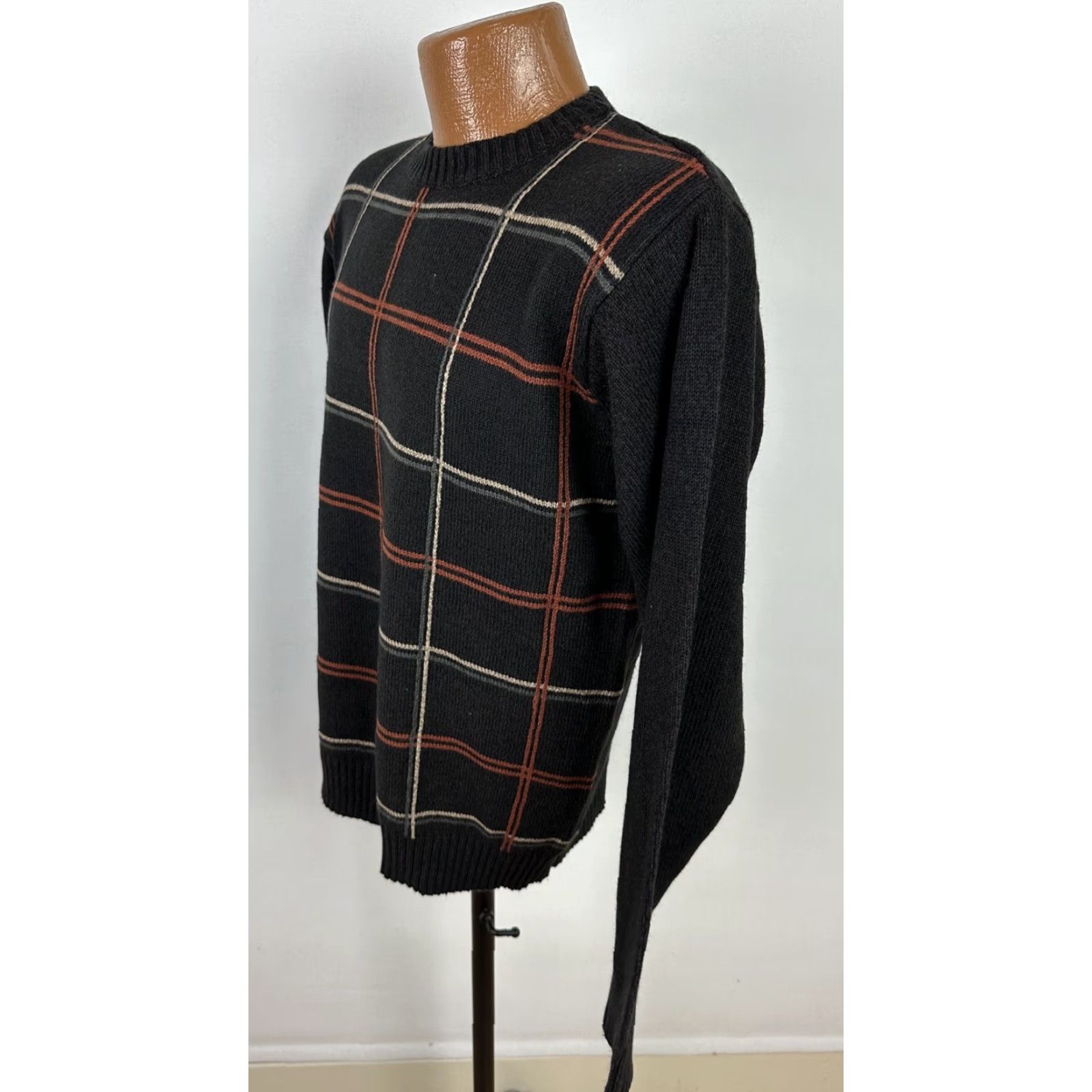 Haggar VINTAGE Haggar Checkered Sweater Mens Large Tight Fit Earth Tone Dark Brown Windowpane Check Size US L / EU 52-54 / 3 - 4 Thumbnail