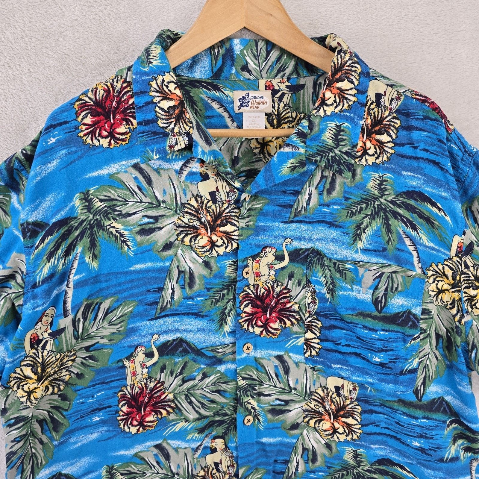 Cherokee Vintage Cherokee Waikiki Hawaiian Shirt XL Hula Girls Floral Size US XL / EU 56 / 4 - 2 Thumbnail
