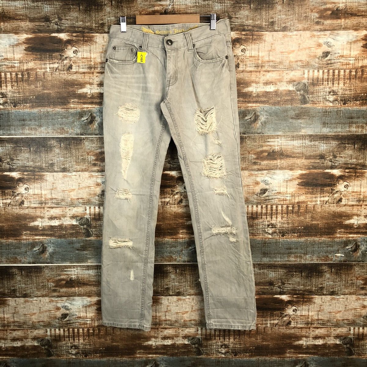 Japanese Brand DL Gennaro Jeans Grey Distressed Denim Pants #C102 Size US 27 - 1 Thumbnail